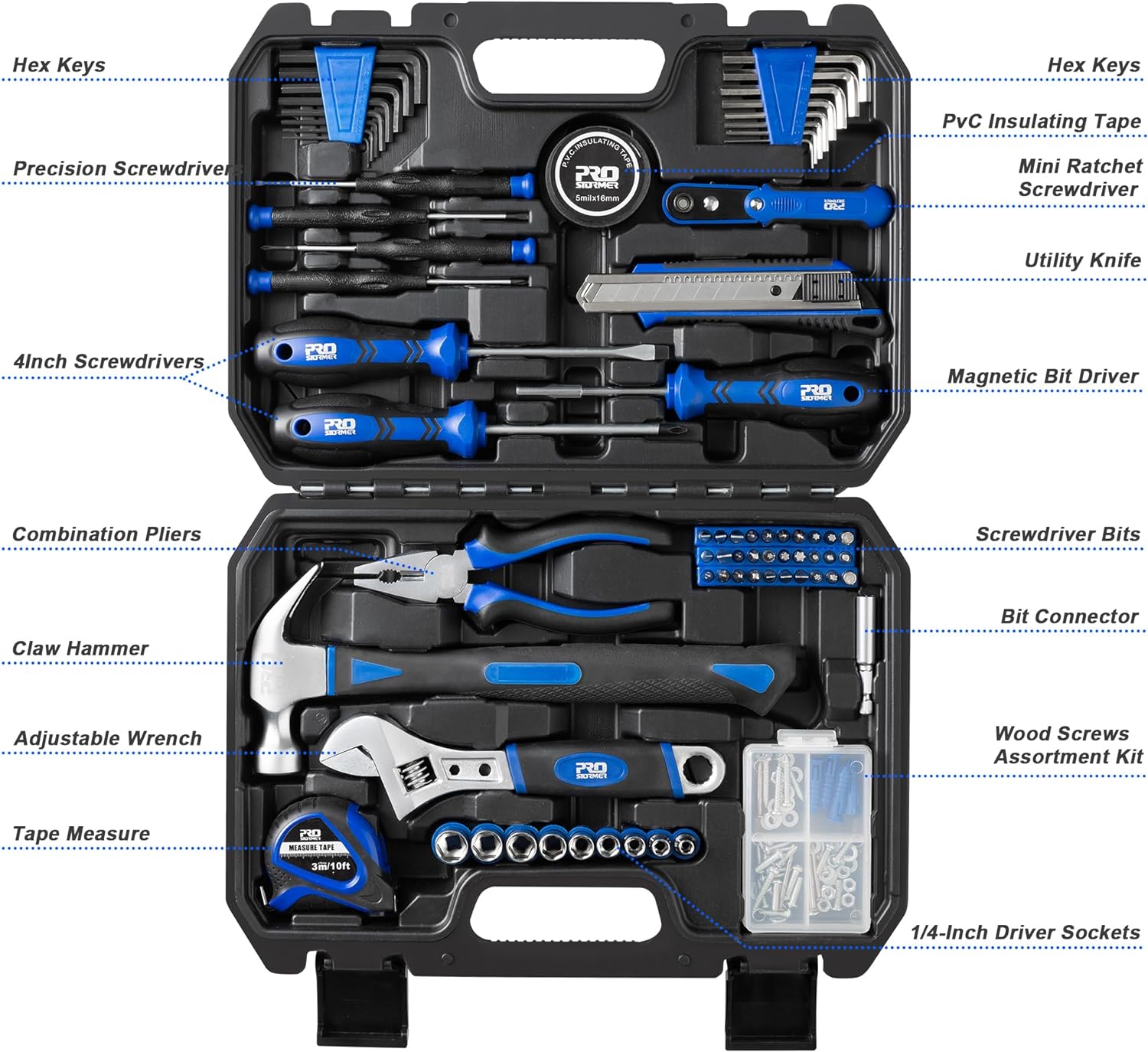 Prostormer 160-Piece Home Repair Tool Set, General Household Hand Tool Kit with Toolbox Storage Case for House, Garage, College Dorm and Office