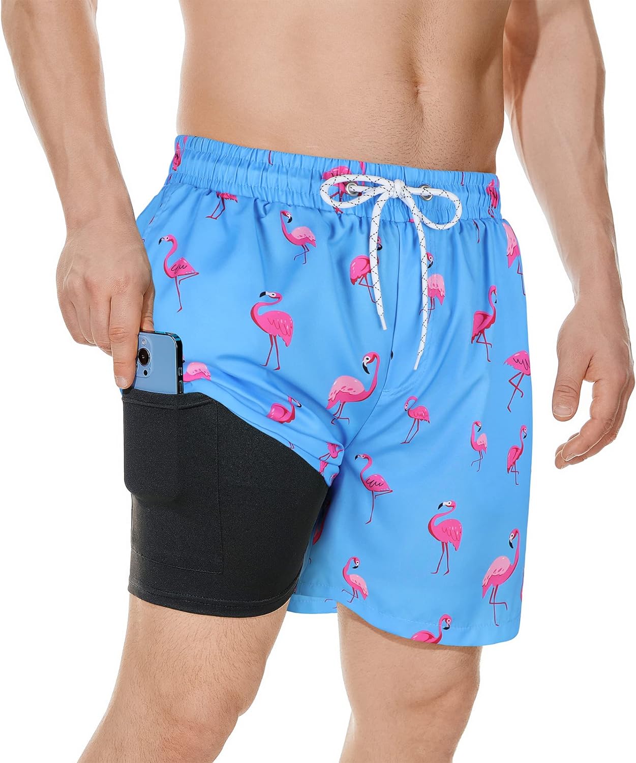 American Trends Men's Swim Trunks Board Shorts Quick Dry Mens Swimming Trunks with Compression Liner