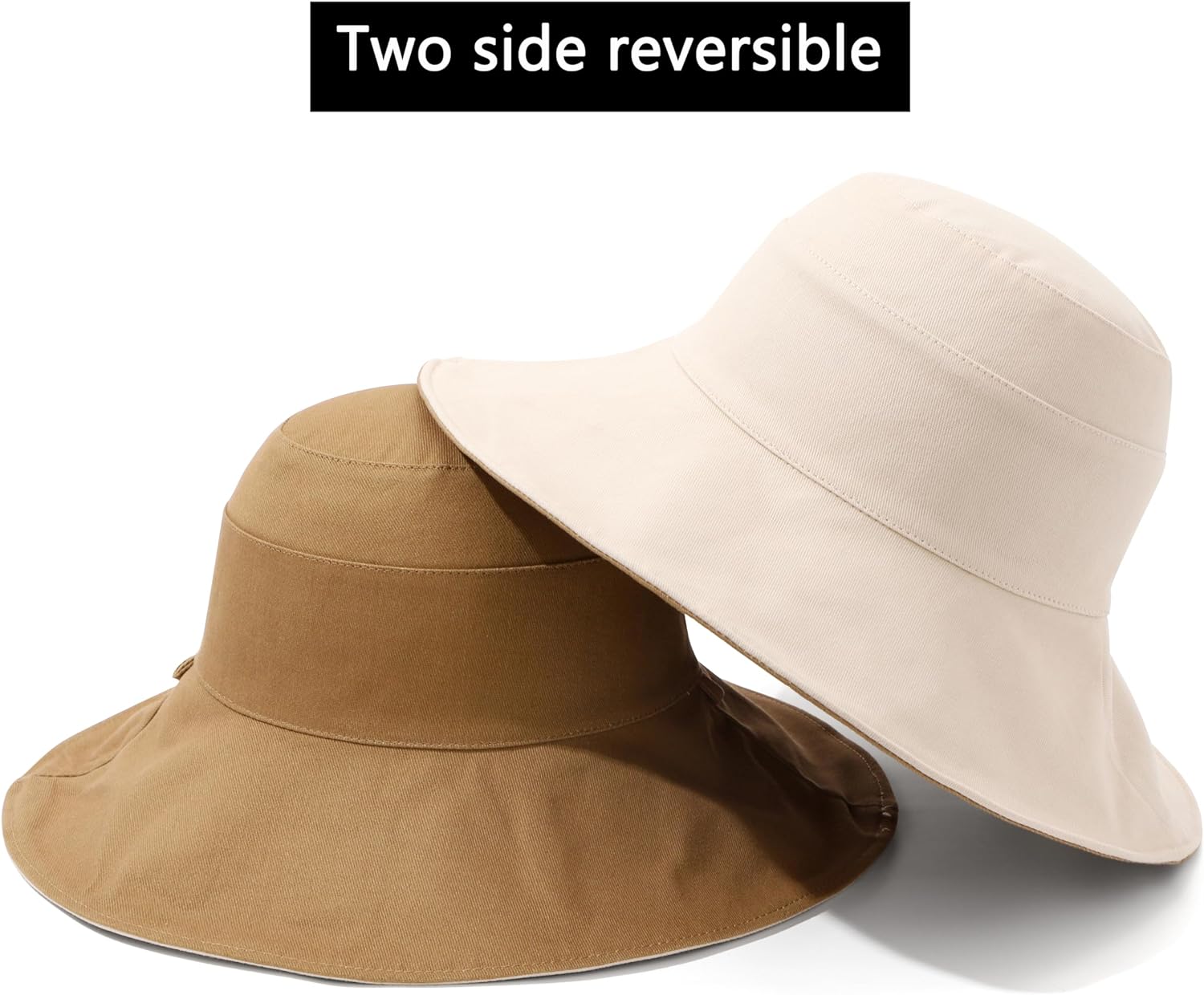 Womens Foldable Shapeable Brim Sun Hat UPF 50+ Cotton Wide Brim Beach Adjustable Chin Strap Hat Sun Protection Cap