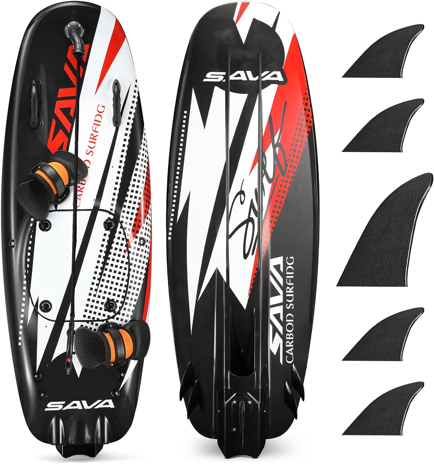 SAVADECK Power Surfboard, Carbon Fiber Surfing Longboard Fuel Power Board with 3.5L Tank and 5 Removable Fins, Non-Slip Adult Stand Up Surfing Board for All Levels of Surfing.