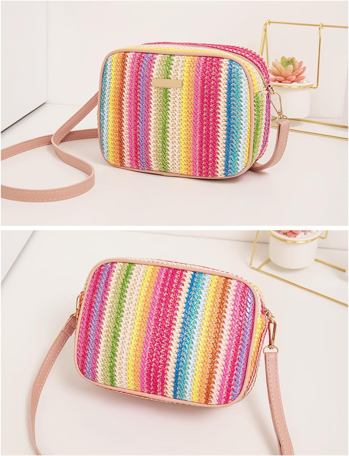 Straw Crossbody Bag Small Woven Purse for Women Cute Beach Shoulder Handbag 2024 Spring Summer Trendy