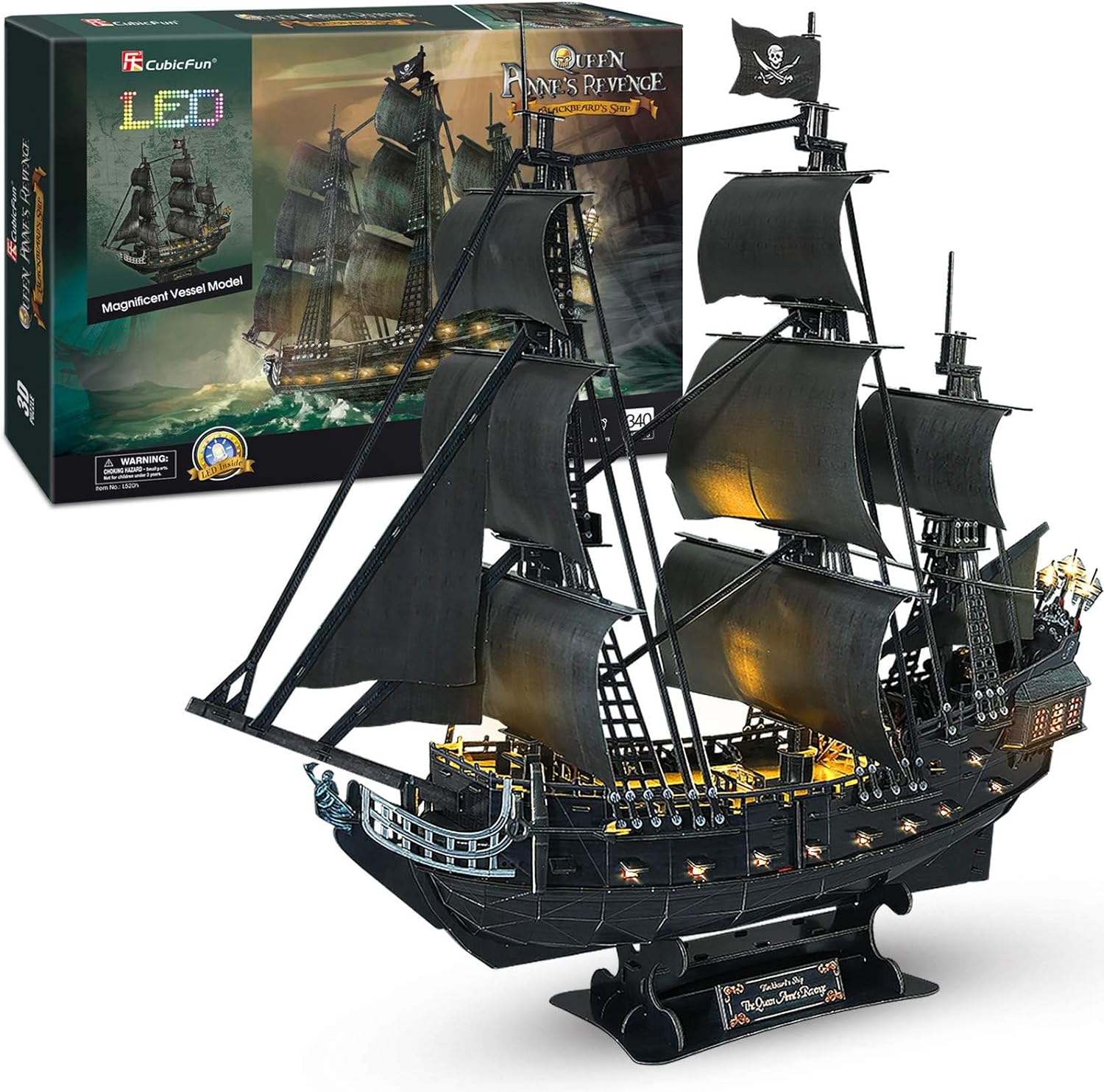 3D Puzzles for Adults Home Decor Pirate Ship Gifts for Men Women Model Kits Brain Teaser Puzzles for Adults Teacher Gifts,Queen Anne's Revenge 340 Pcs