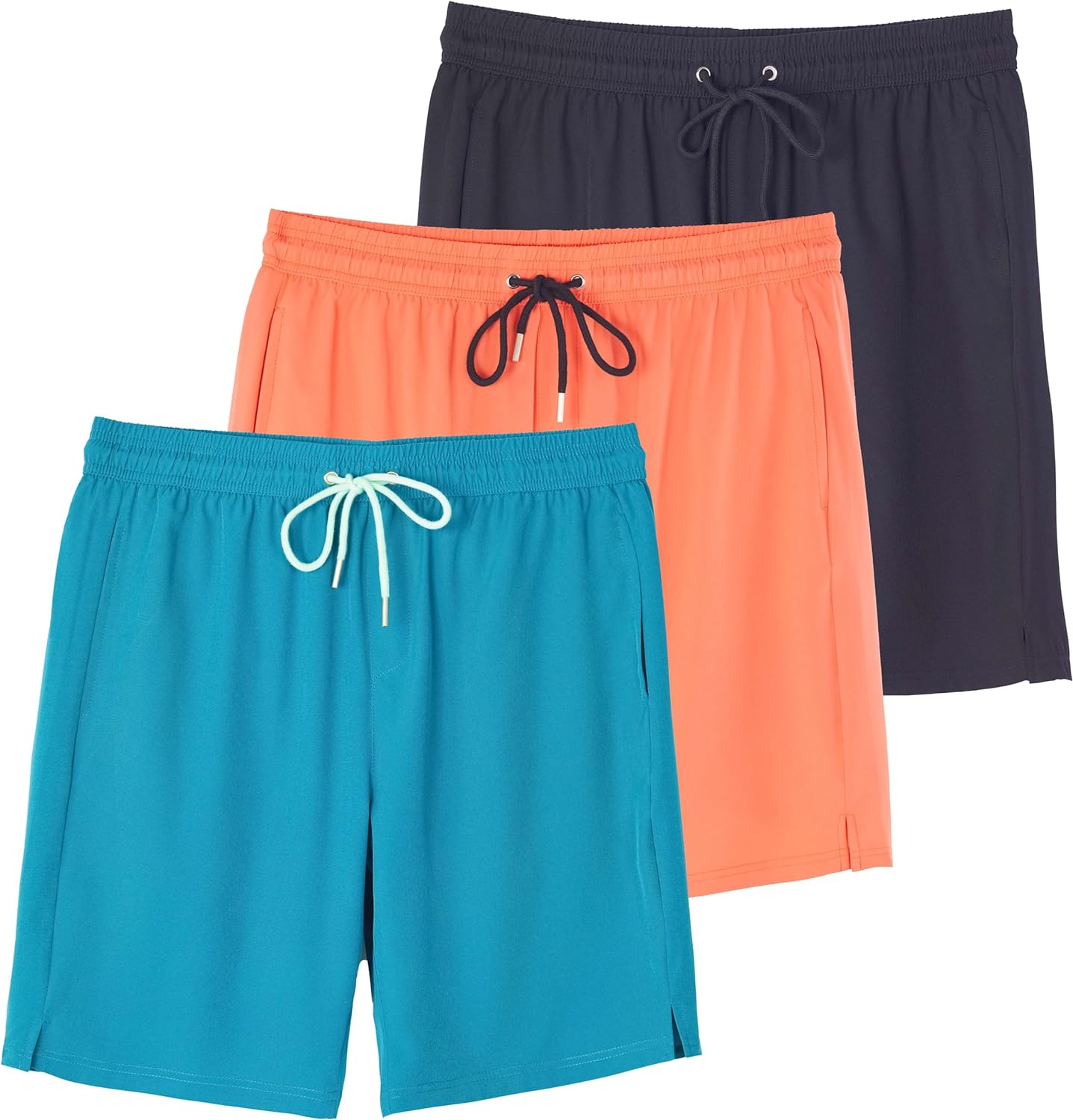 Real Essentials 3 Pack: Men's 9" Inch 2 in 1 Board Shorts with Compression Liner - Bathing Suit with Back Flap Pocket