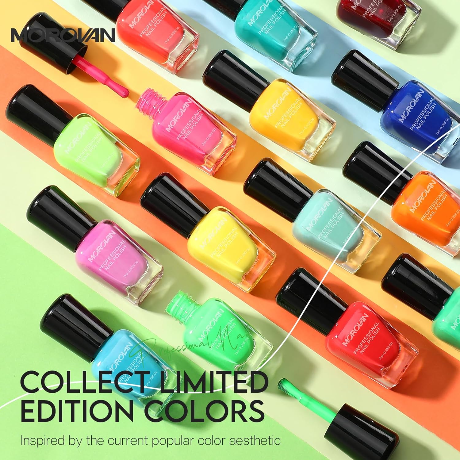 Morovan Nail Polish Set Fingernail: Rainbow Quick Dry 15 Vibrant Colors Nail Polish Kit Neno Regular Nail Polish Bulk 0.25 oz Finger Nail Polish Pack Spring Summer Nail Polish Gifts for Women