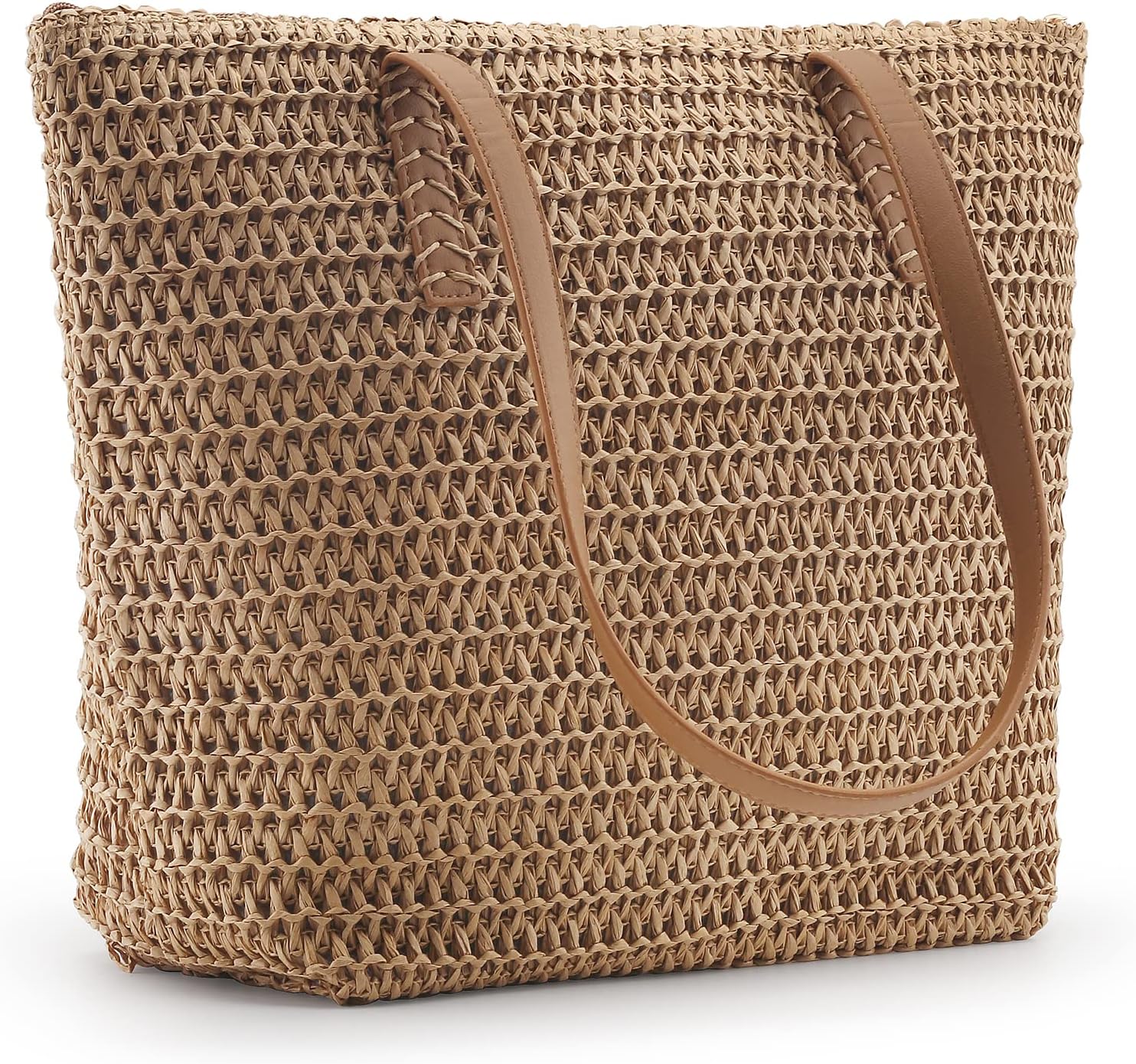 MABROUC Lightweight Straw Bag, Straw Beach Bag for Women, Large Woven Summer Tote Handbag Shoulder Bag for Outdoor Vacation