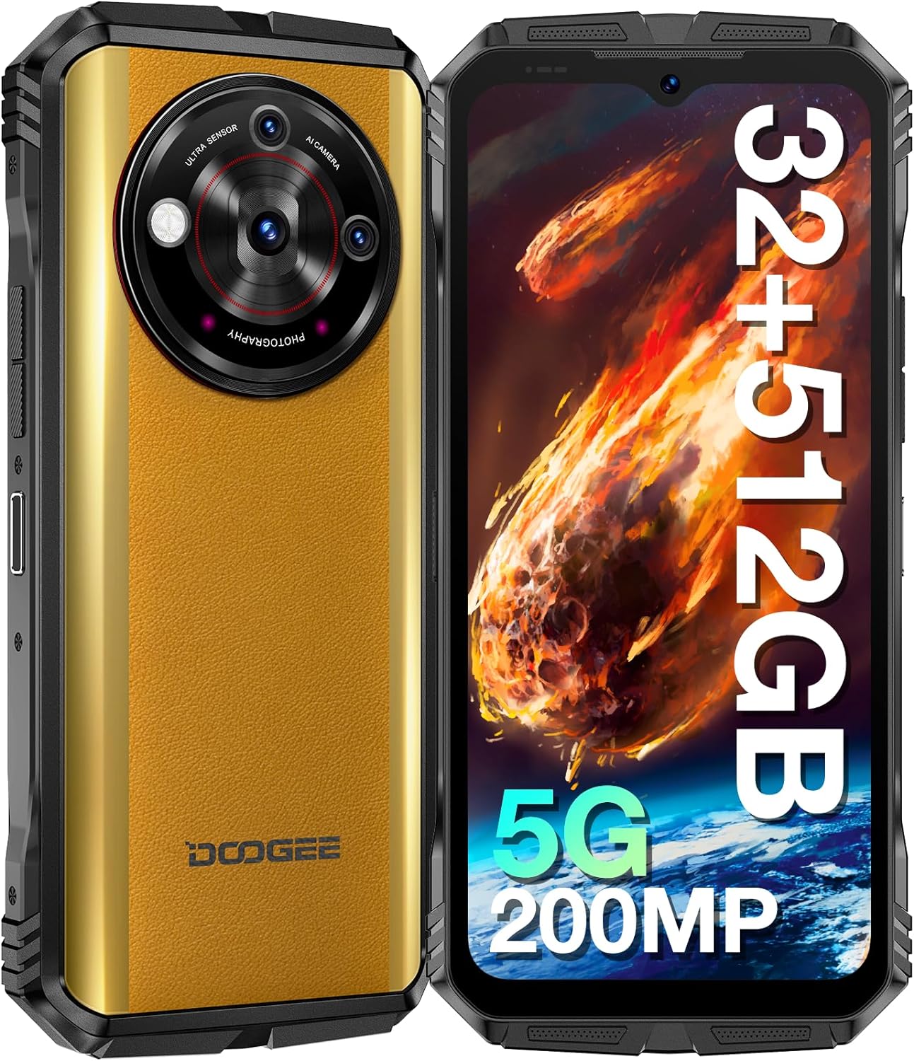 DOOGEE V30 PRO 5G Rugged Smartphone Unlocked, 32GB+512GB/2TB TF Dimensity 7050 Octa Core Waterproof Android 13 Mobile Phones, 10800mAh, 200MP Main Camera Dual Sim Cell Phone/WiFi6/OTG/NFC - Khaki