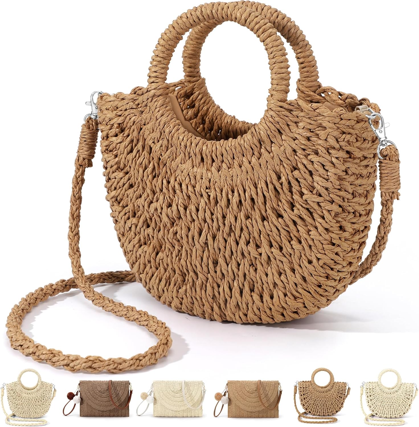 Straw Clutch Purses for Women Woven Straw Beach Sea Handbag Tote Bags for Summer