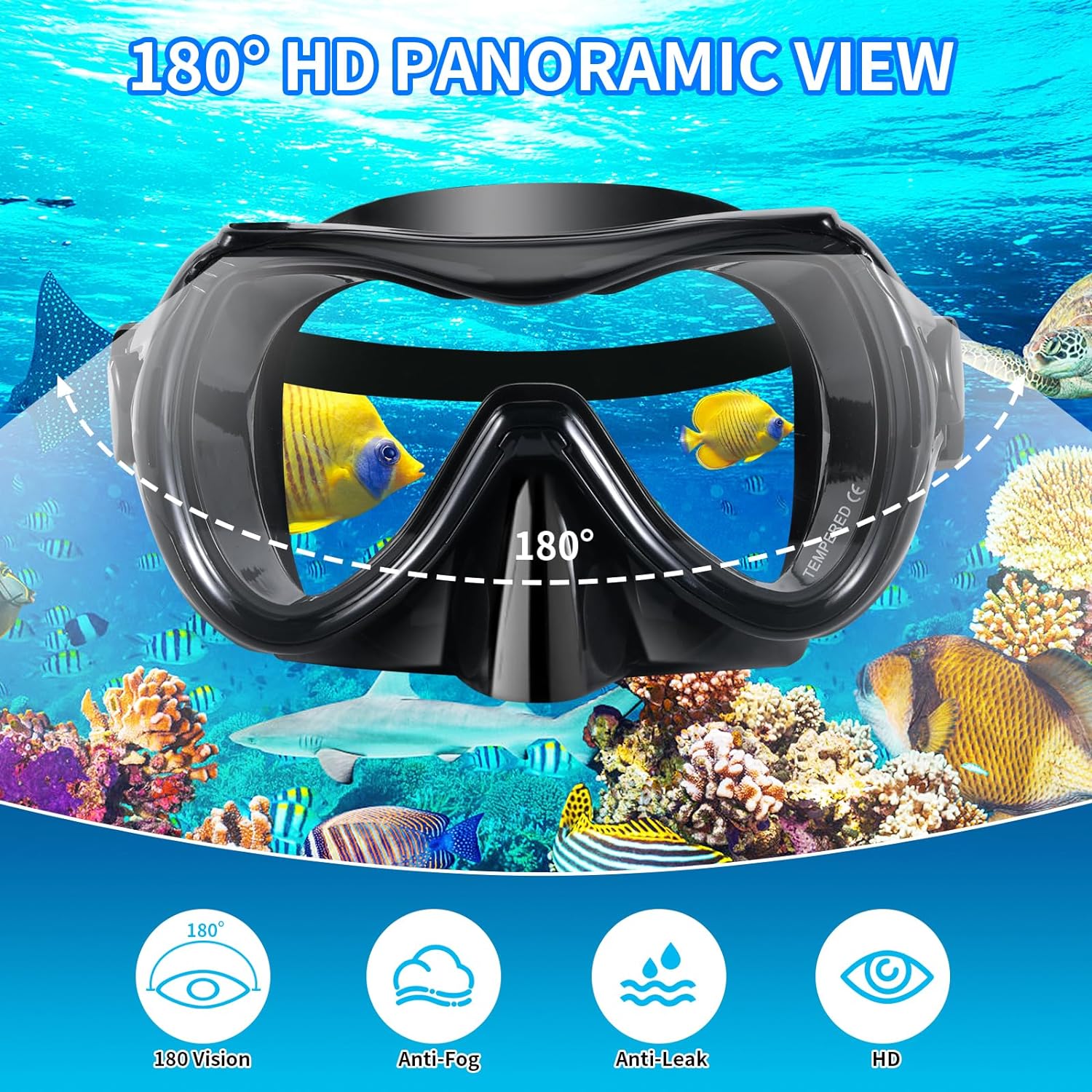 WHOHOLL Snorkeling Gear for Adults, Anti-Fog and Anti-Leak Dry Snorkel Set,180°Panoramic Wide View Diving Mask Snorkel Kit for Snorkeling Scuba Diving Swimming Travel