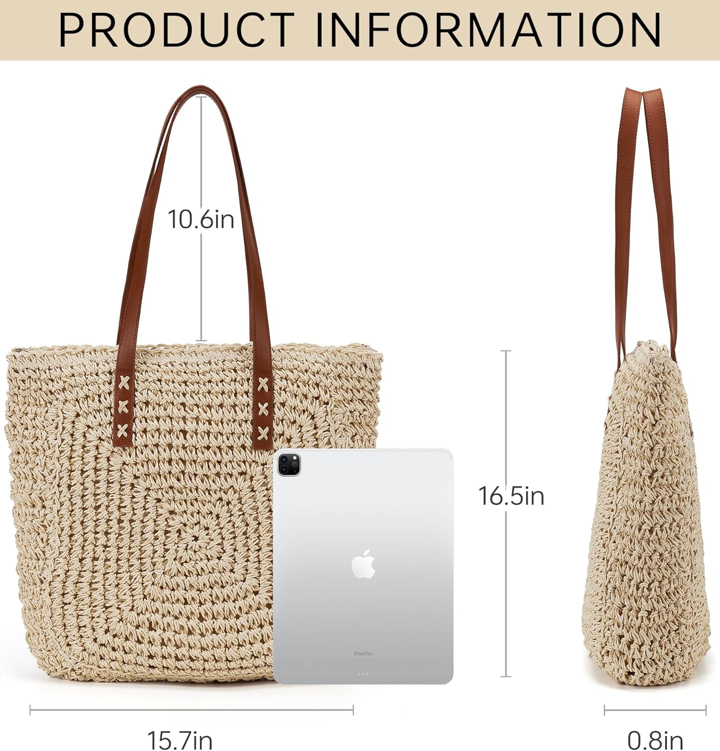 Straw Beach Bag Leather Tote Bag for Women Beach Purse Shoulder Woven Crochet Bag Purses for Women 2024 Clutch Purses Beach