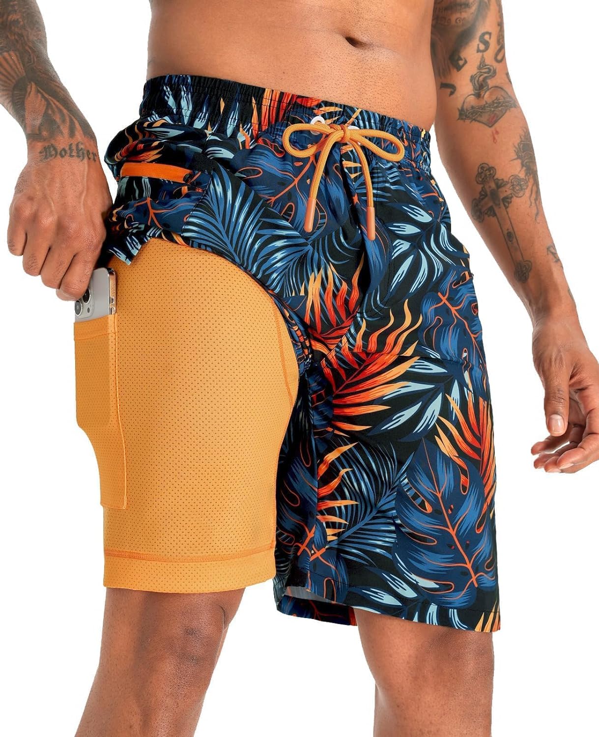 APTRO Men's Swim Trunks with Compression Liner 9" Board Shorts with Zipper Pocket Bathing Suit Swimwear