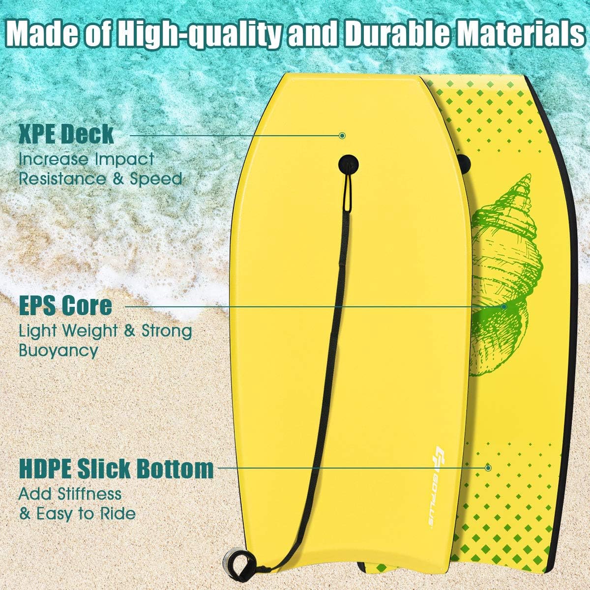 Goplus Boogie Boards for Beach, 37-41'' Super Lightweight Body Board with EPS Core, XPE Deck, HDPE Slick Bottom, Wrist Leash for Sea, Pool, Bodyboard Surfing for Kids Teens Adults