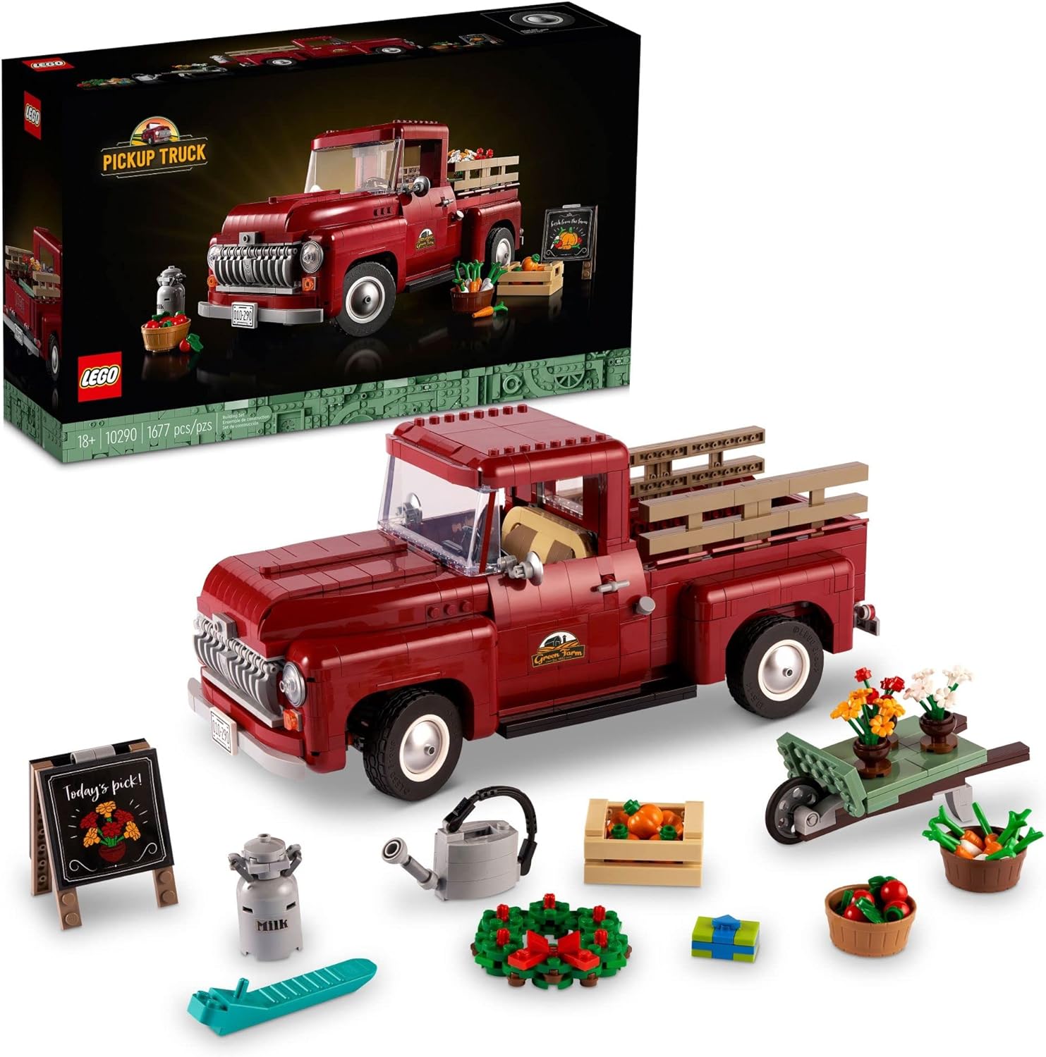 LEGO Icons Pickup Truck 10290 Building Set for Adults, Vintage 1950s Model with Seasonal Display Accessories, Creative Activity, Collector's Gift Idea