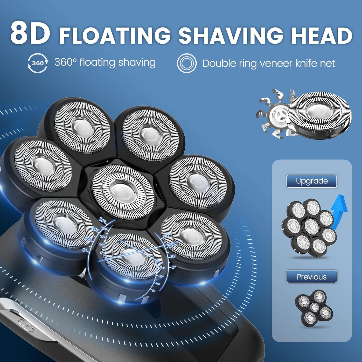 8D Head Shaver, 6 in 1 Bald Head Shavers for Men, Electric Razor with Nose Hair Sideburns Trimmer, Waterproof Wet/Dry Mens Grooming Kit, LED Display, USB Rechargeable, Gifts Travel Case