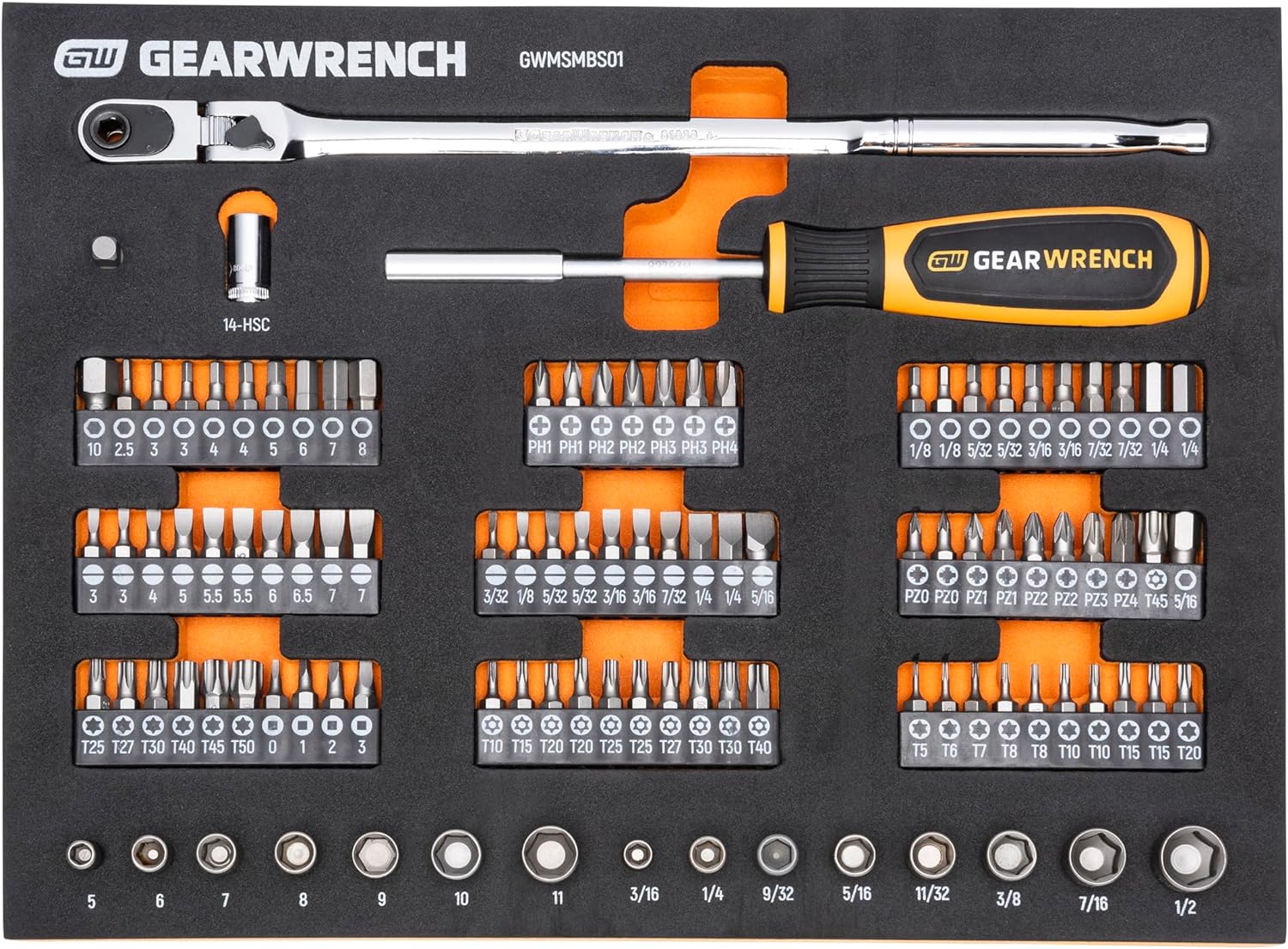 GEARWRENCH 105 Piece 1/4” Drive Slim Head Mechanics Tool Set in Foam Storage Tray - GWMSMBS01