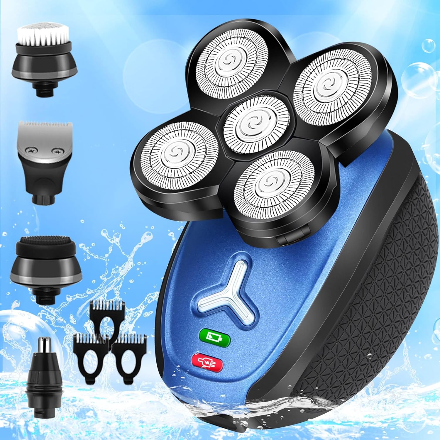 Head Shaver for Bald Men,5 in 1 Bald Head Shavers for Men Cordless,Waterproof Wet/Dry 5 Head Mens Electric Razor for Head Face Shaving, USB Mans Grooming Kit Rechargeable,Rotary Shaver for Men