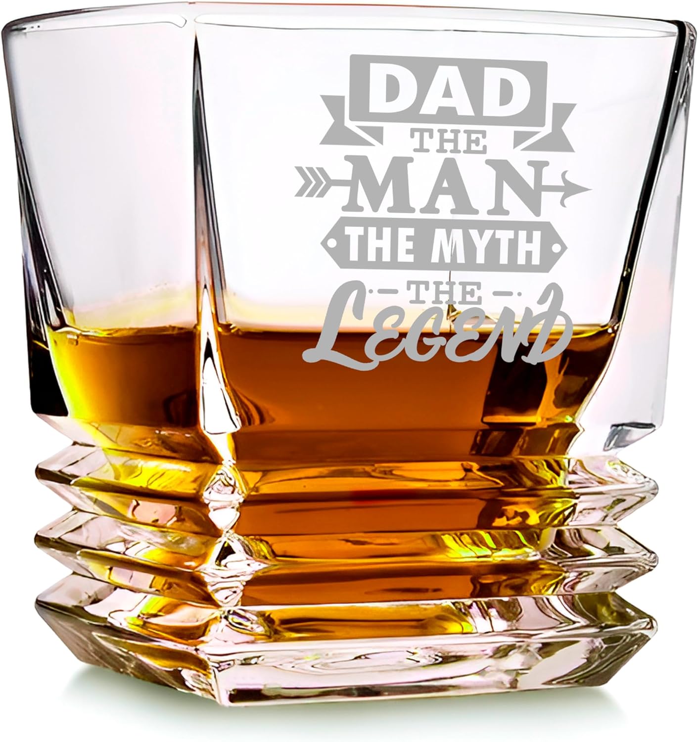 Fathers Day Gift - Best Dad Ever Whiskey Glass - Bourbon Whisky Rocks Chilling Stones Set - Best Bonus Dad Stepdad Father Grandfather Papa - Scotch Glass in Wooden Box - Birthday Gift