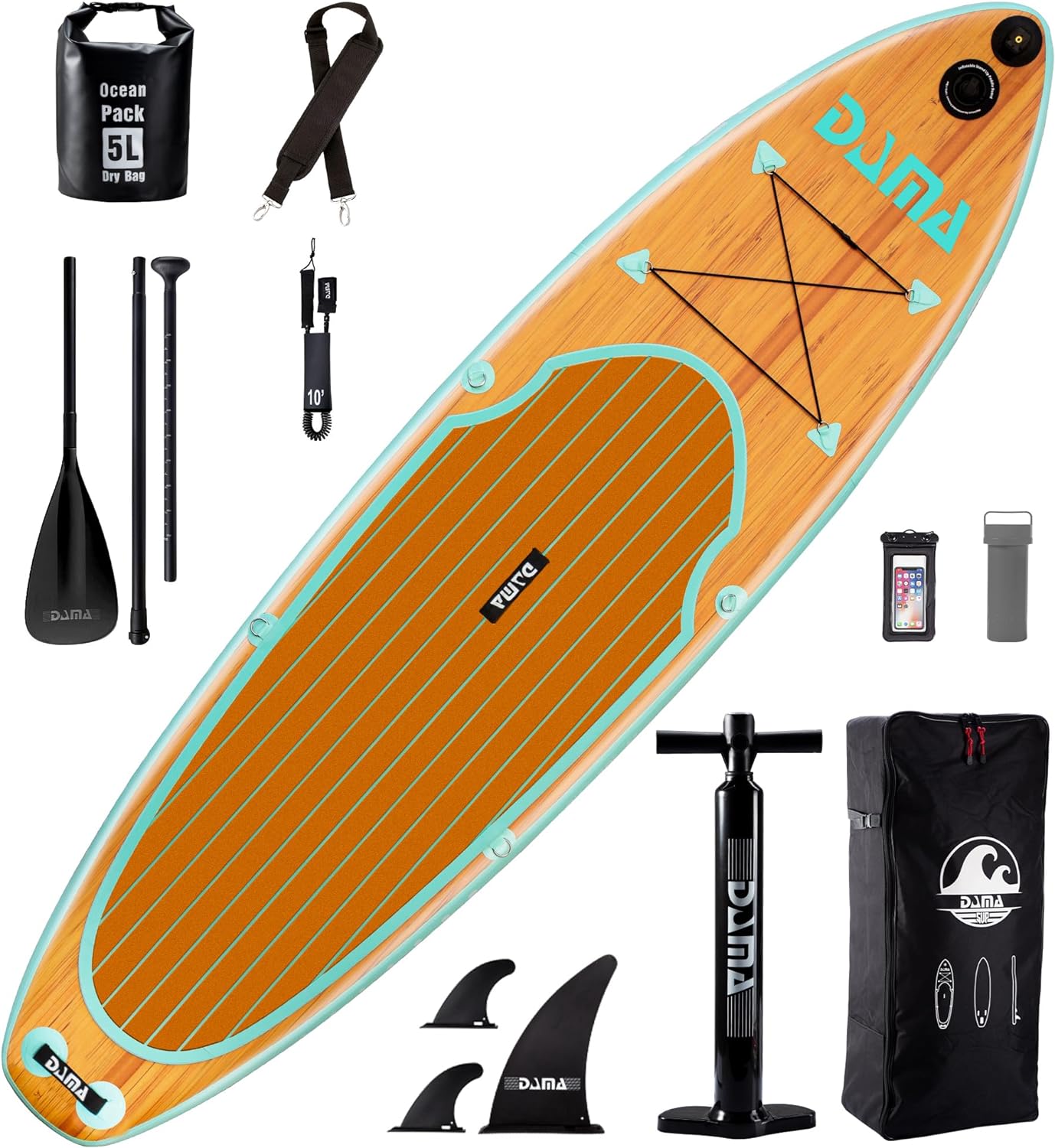 DAMA 9'6"/10'6"/11' Inflatable Stand Up Paddle Board, Yoga Board, Camera Seat, Floating Paddle, Hand Pump, Board Carrier, Waterproof Bag, Drop Stitch, Traveling Board for Surfing