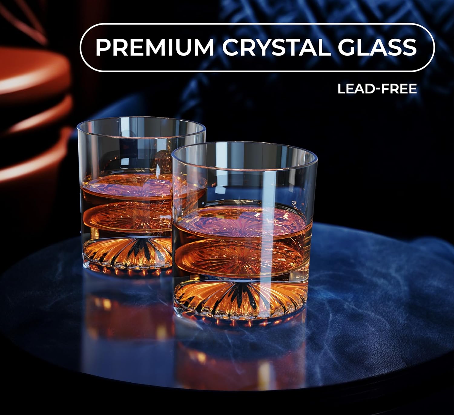 Whiskey Glasses Set of 4 - Premium 10oz Lead-Free Crystal, Artisan Heavy Base for Scotch, Bourbon, Cocktails, Elegant Men’s Drinkware, Gifts and Home Bar Collection Essentials