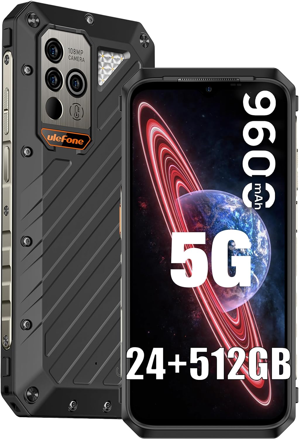 Ulefone Power Armor 18 Ultra 5G Rugged Phones, 24GB(12+12)+512GB MTK Dimensity 7050, 108MP Camera, 9600mAh, 120Hz Display, Android 13, 66W Quick Charge, uSmart Expanded-Connector