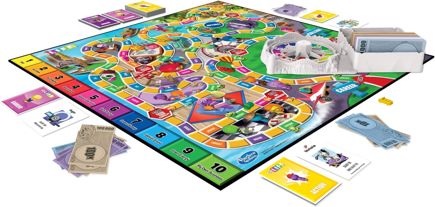 Hasbro Gaming The Game of Life Game, Family Board Game for 2-4 Players, Indoor Game for Kids Ages 8 and Up, Pegs Come in 6 Colors