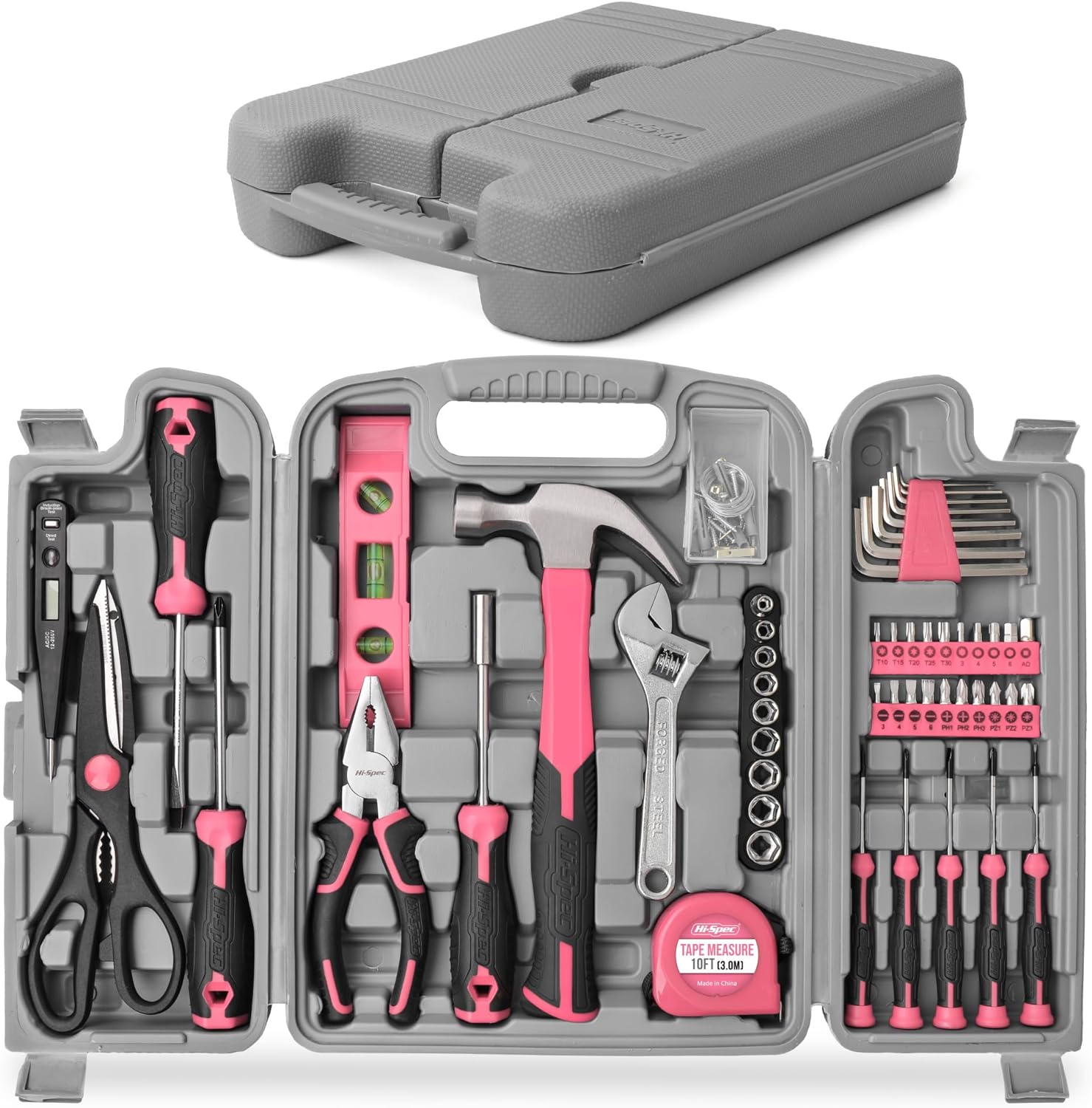 Hi-Spec 54pc Tool Set General Household Toolkit with Toolbox Storage Case, Pink Ladies Basic House DIY Tool Kit Set for Women Home Garage Office College Dormitory Use