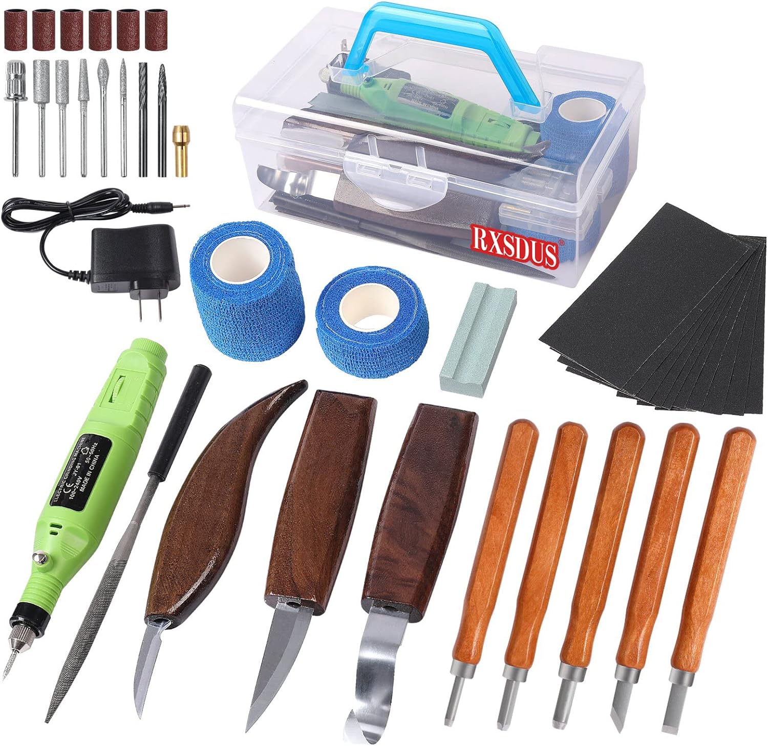 Upgrade 38 PCS Wood Carving Kit,Wood Carving Tool, Wood Carving Knife Set & Electric Polishing Machine,Including Tool Box,for Beginner and Carpenter Experts (RXSDUS)