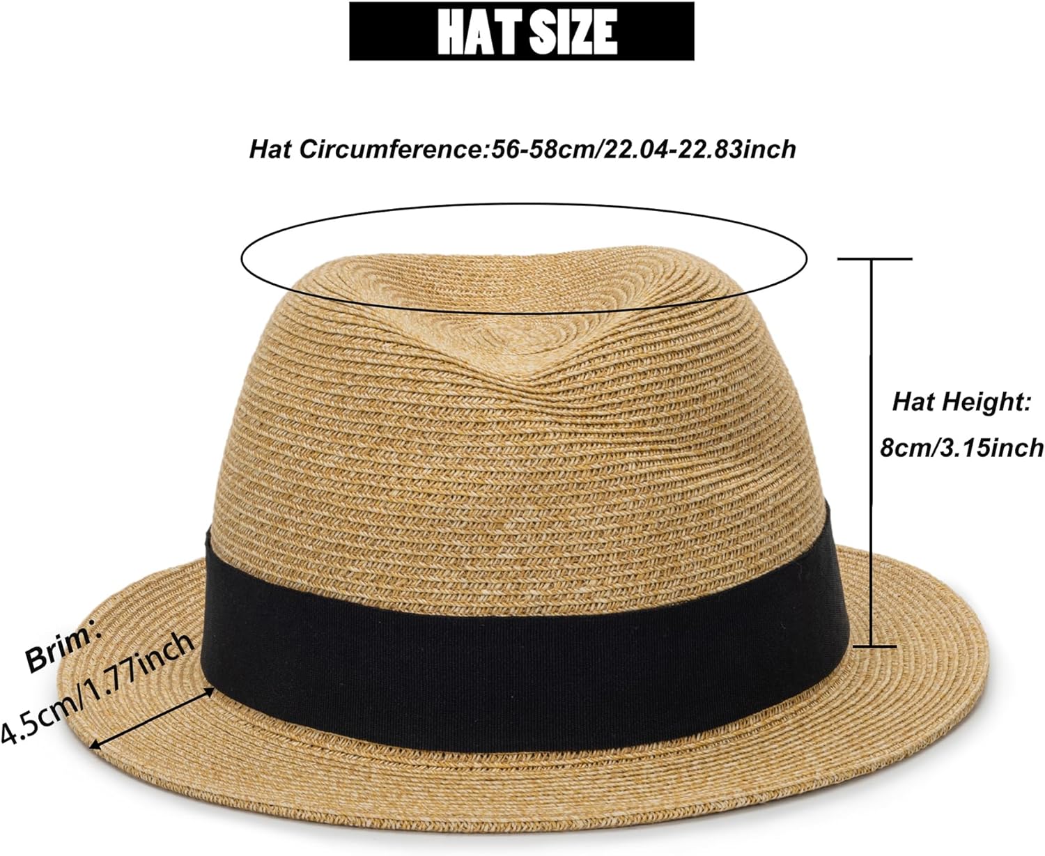 Straw Fedora-Sun-Hats for Women Men Summer Short Brim Roll Up Trilby Hat Packable Panama-Jazz Beach Hat