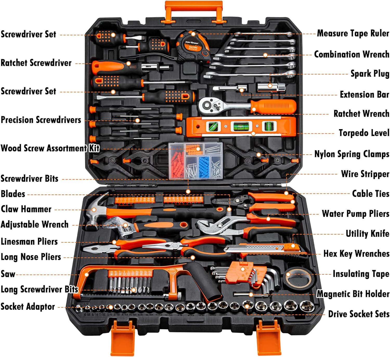 CARTMAN 238 Piece Socket Wrench Auto Repair Tool Combination Package Mixed General Household Hand Tool Set Tool Kit with Plastic Toolbox Storage Case