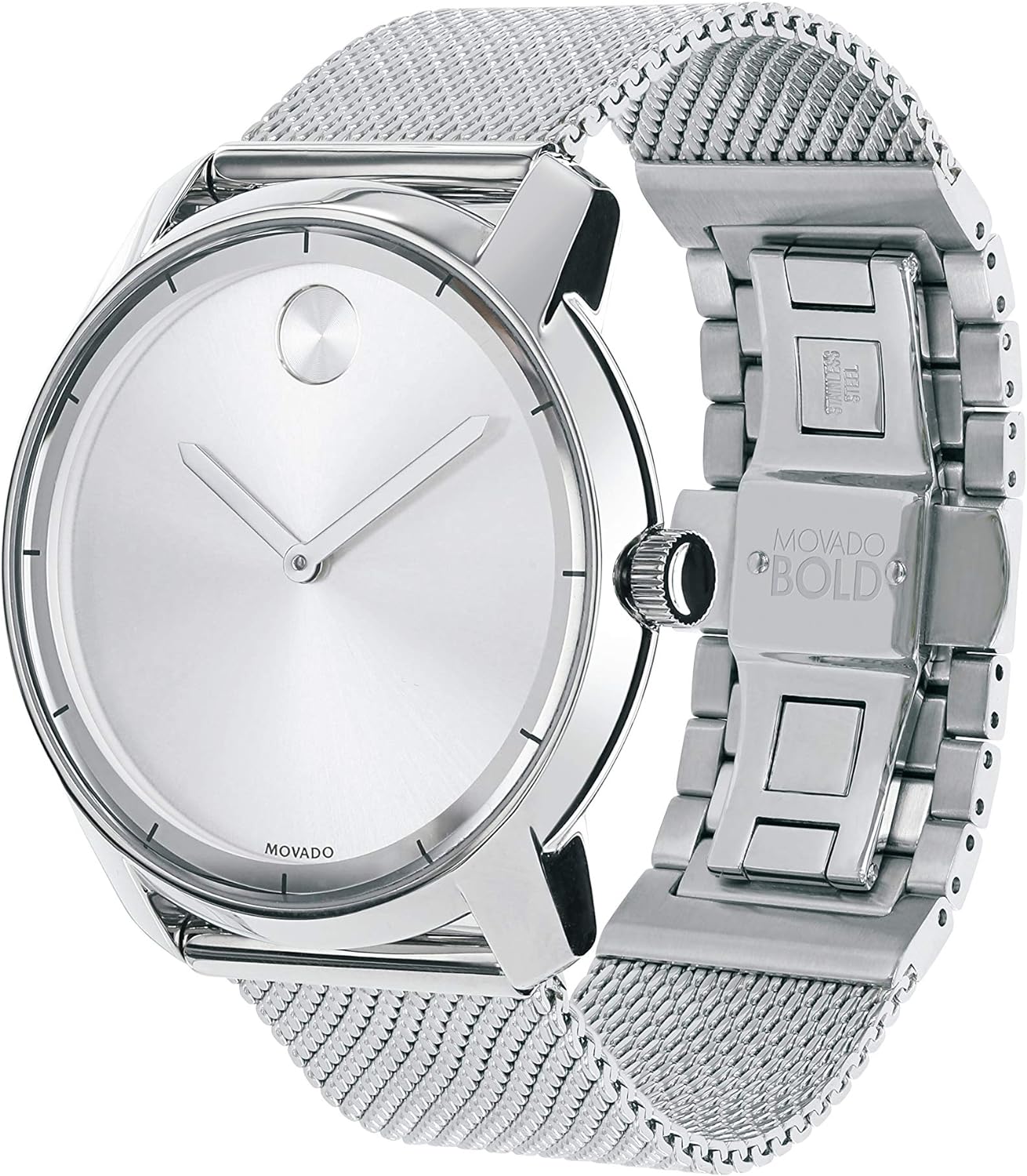 Movado Men's BOLD Thin Stainless Steel Watch with a Printed Index Dial, Silver (Model 3600260)