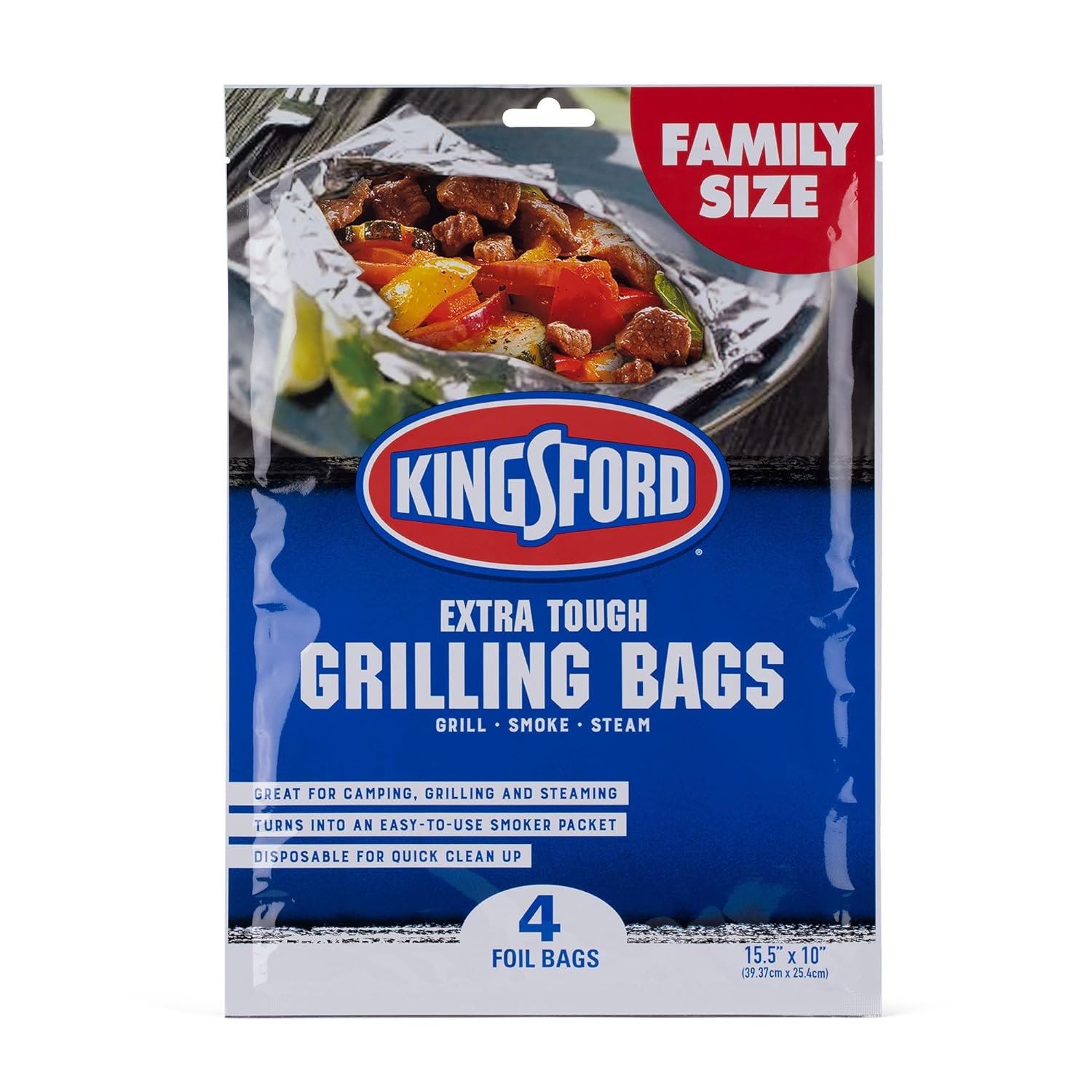 Kingsford Heavy Duty Aluminum Grill Bags, 4 Pack | Foil Packets for Grilling, Recyclable And Disposable Grilling Accessories | Foil Bag Measures 15.5" x 10" | Foil Grilling Bag, Grilling Bags