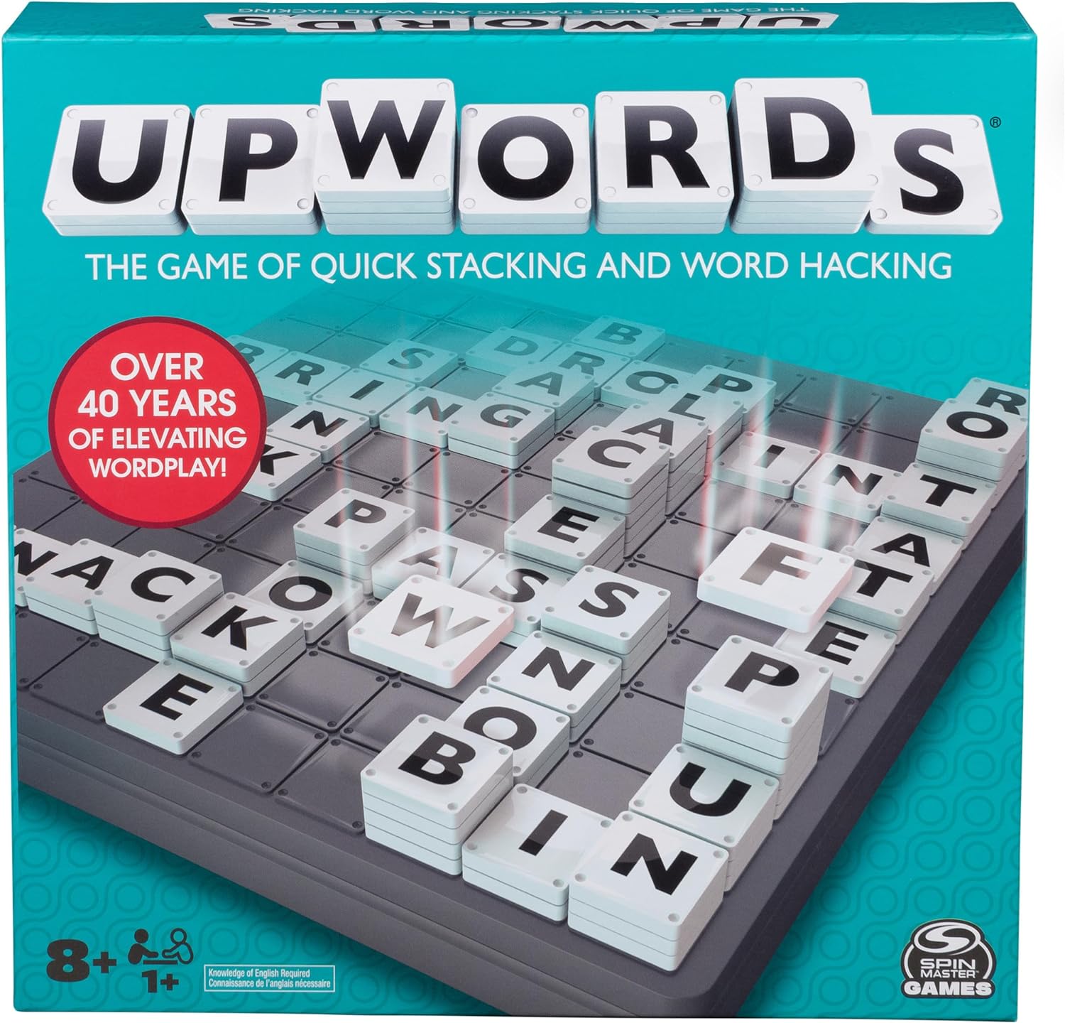 Upwords, Word Game with Stackable Letter Tiles & Rotating Game Board, New 2023 Version | Games for Family Game Night | Family Games, for Adults and Kids Ages 8 and up