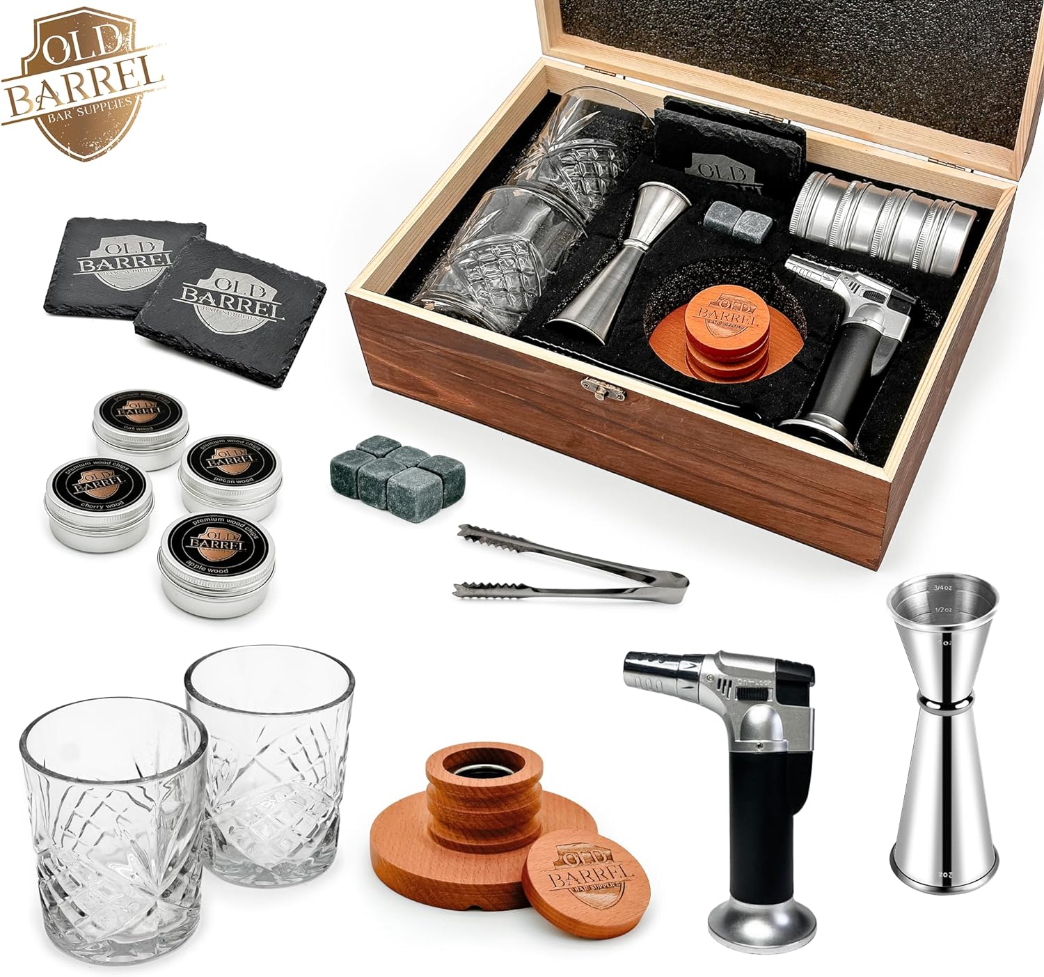 Premium Cocktail Smoker Kit with Torch-4 Wood Chips-Old Fashioned Cocktail Kit-Whiskey Smoker-Perfect Bourbon Gifts for Men Father's Day-Bourbon Smoker (Without Butane) (Large)