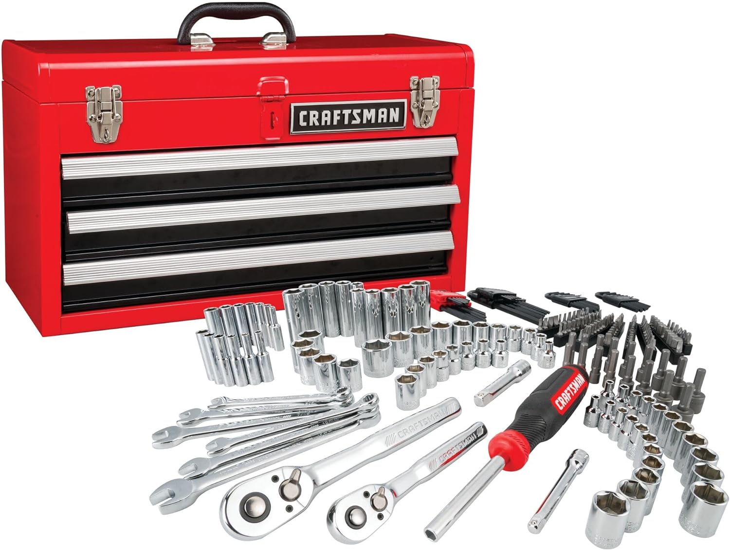 CRAFTSMAN Mechanics Tool Set 1/4 in and 3/8 in Drive, Ratchets, Sockets, Wrenches, Hex Keys, and Drive Tools, 224 Piece (CMMT45308)