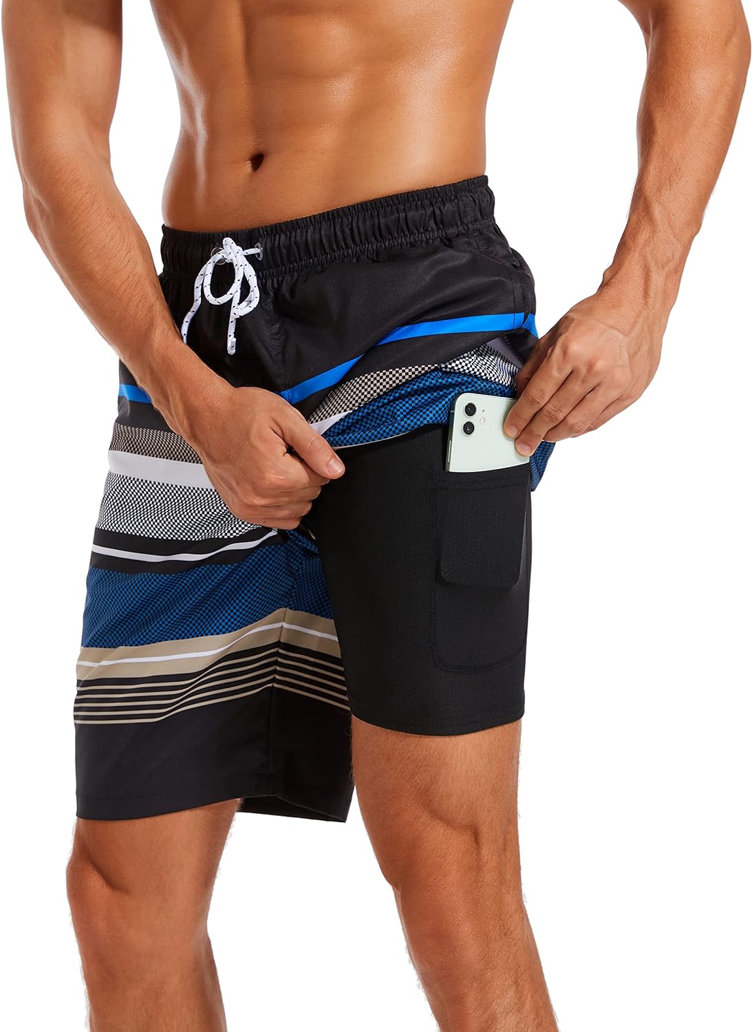 difficort Mens Swim Trunks with Compression Liner Quick Dry Bathing Suits Shorts with Zipper Pockets