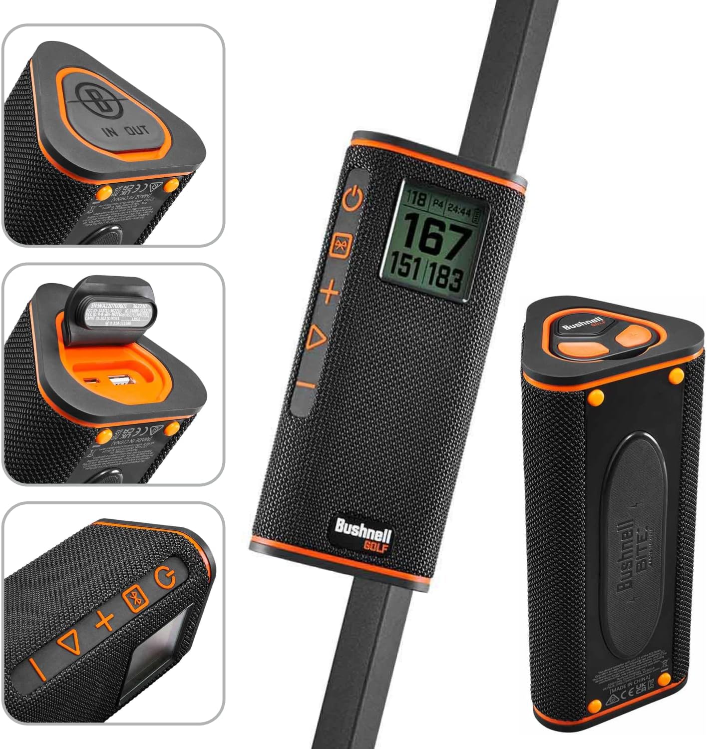 Wearable4U - Bushnell Wingman View Golf GPS Bluetooth Speaker with Ultimate Black Earbuds and Wall and Car Chargers Bundle