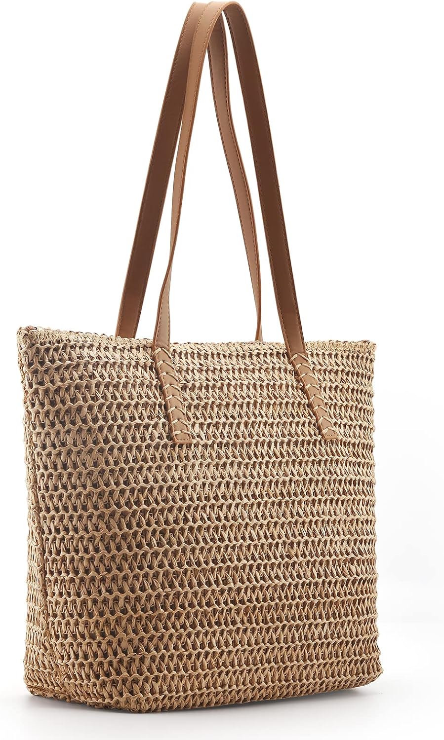 MABROUC Lightweight Straw Bag, Straw Beach Bag for Women, Large Woven Summer Tote Handbag Shoulder Bag for Outdoor Vacation