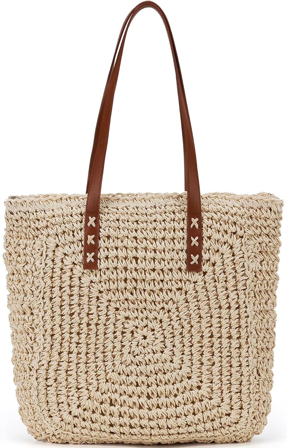 Straw Beach Bag Leather Tote Bag for Women Beach Purse Shoulder Woven Crochet Bag Purses for Women 2024 Clutch Purses Beach