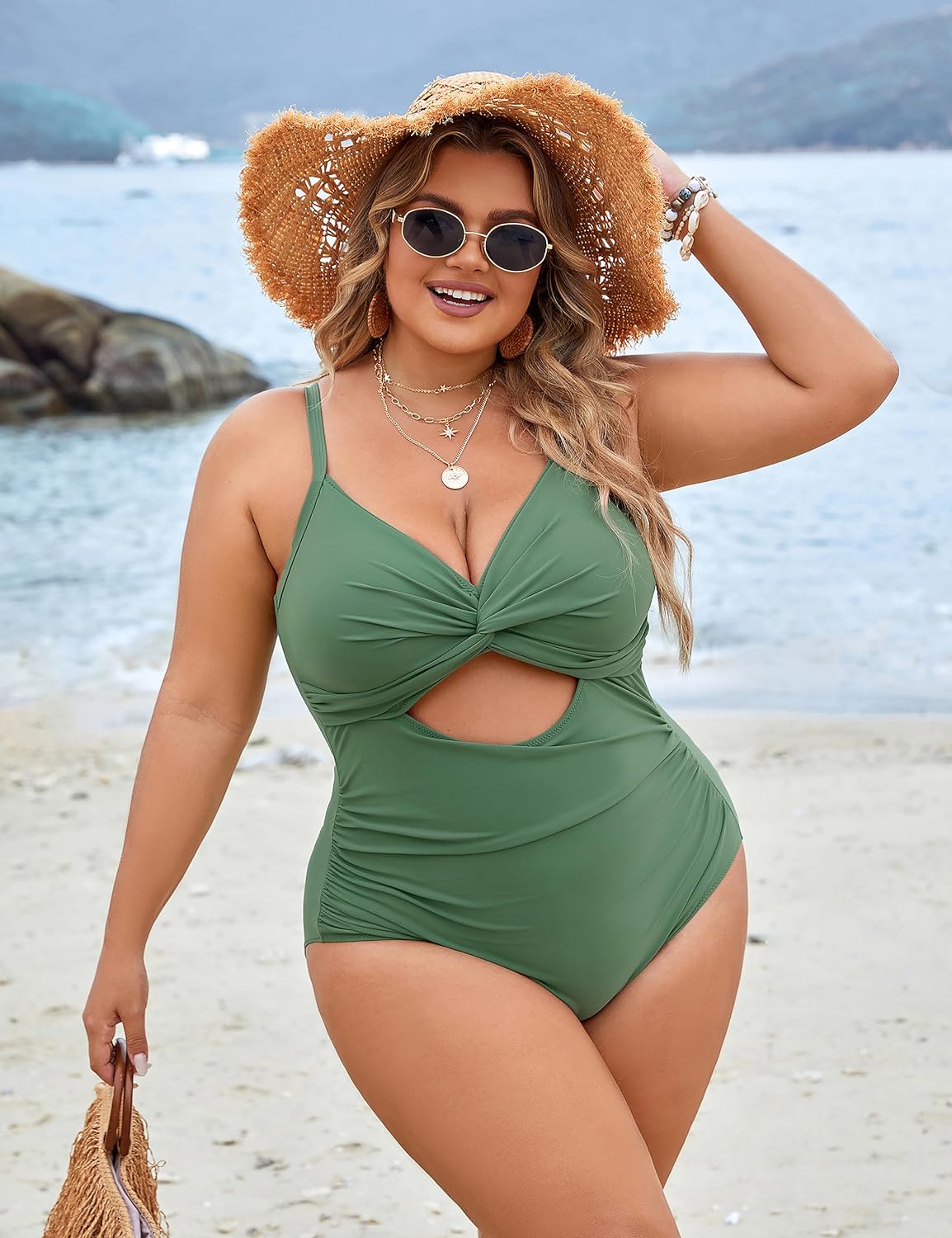 Blooming Jelly Womens Plus Size Bathing Suit Tummy Control One Piece Swimsuit Twist Front Ruched Swimwear