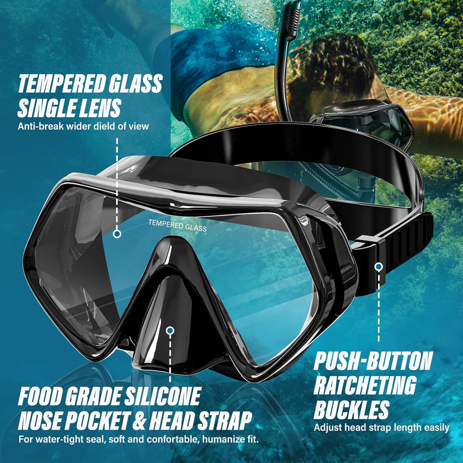 Full Face Snorkel Mask Adult Set, Perfect Snorkeling Gear for Adults Unisex - Scuba Diving Mask Gear with Anti Fog, No Leaking & HD Panoramic Wide View