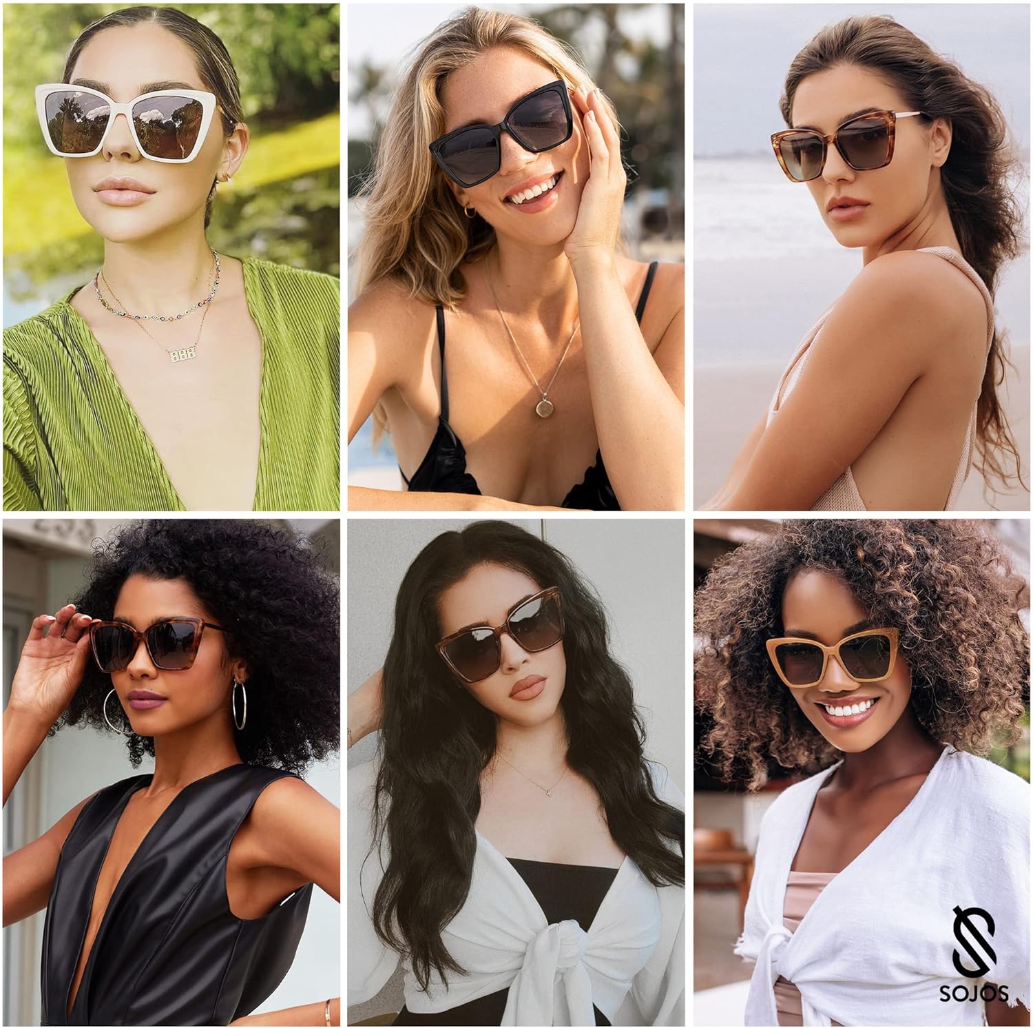 SOJOS Trendy Polarized Sunglasses For Women Retro Womens Oversized Square Cat Eye Sun Glasses UV Protection SJ2206