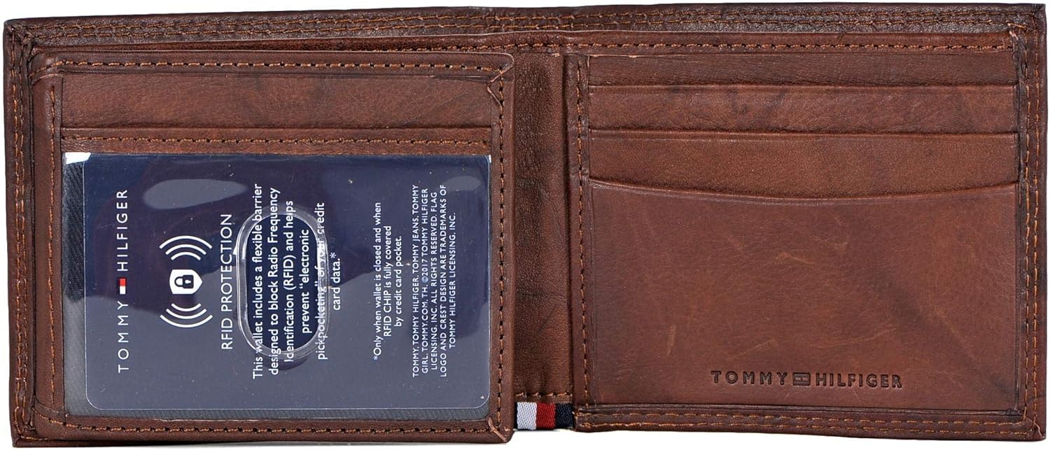 Tommy Hilfiger Men's Passcase Wallet with Multiple Card Slots, Tan Huck, One Size