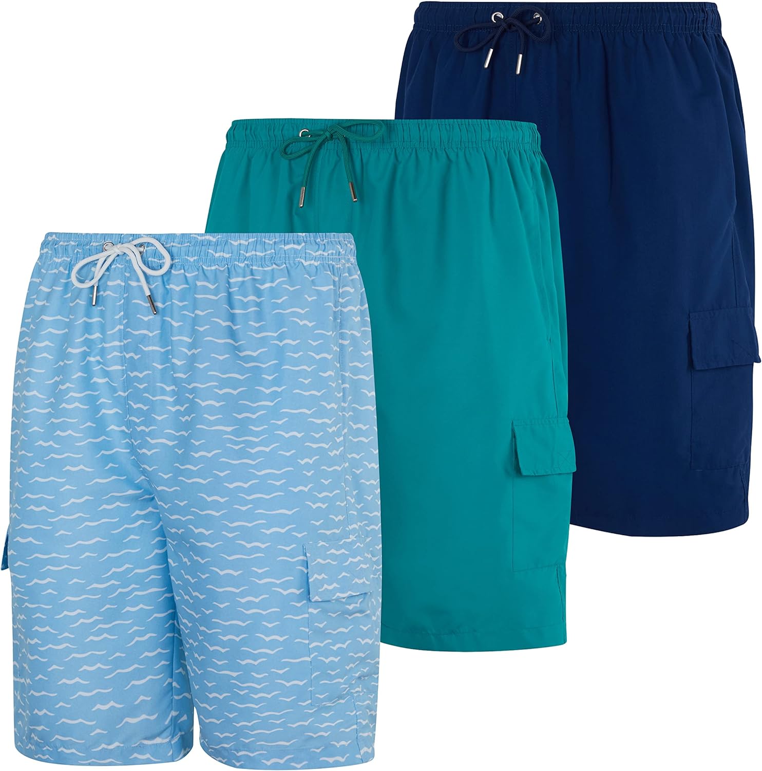 Real Essentials 3 Pack: Men's Swim Trunks with Cargo Pockets & Mesh Lining (Available in Big & Tall)