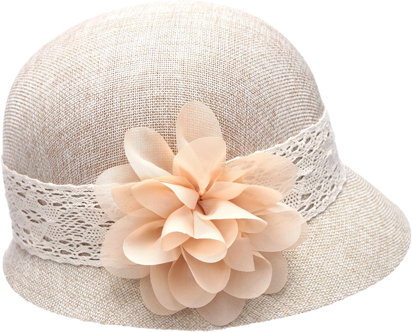 Women's Gatsby Linen Cloche Hat with Lace Band and Flower