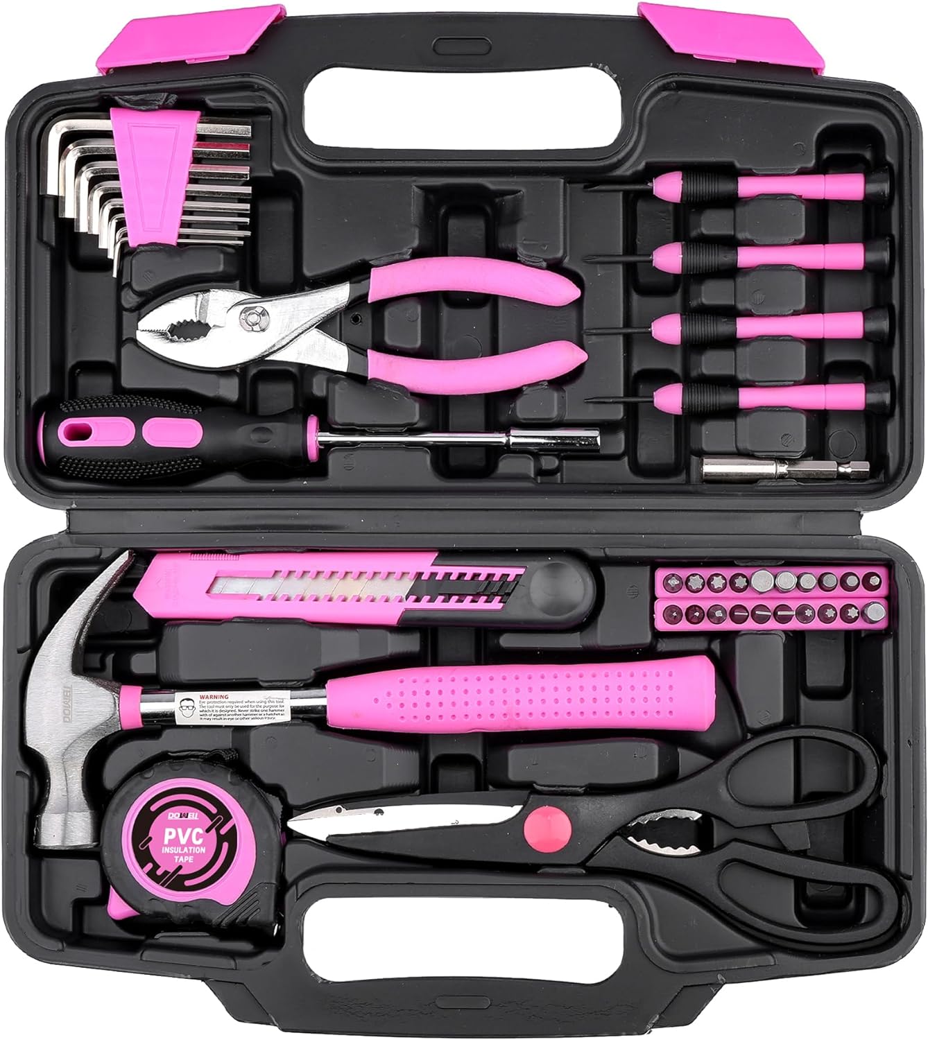 DOWELL 40 Pcs Home Tool Kit General Household Hand Pink Tool Set with Plastic Toolbox Storage Case for Home, Mini Tool kit for Women