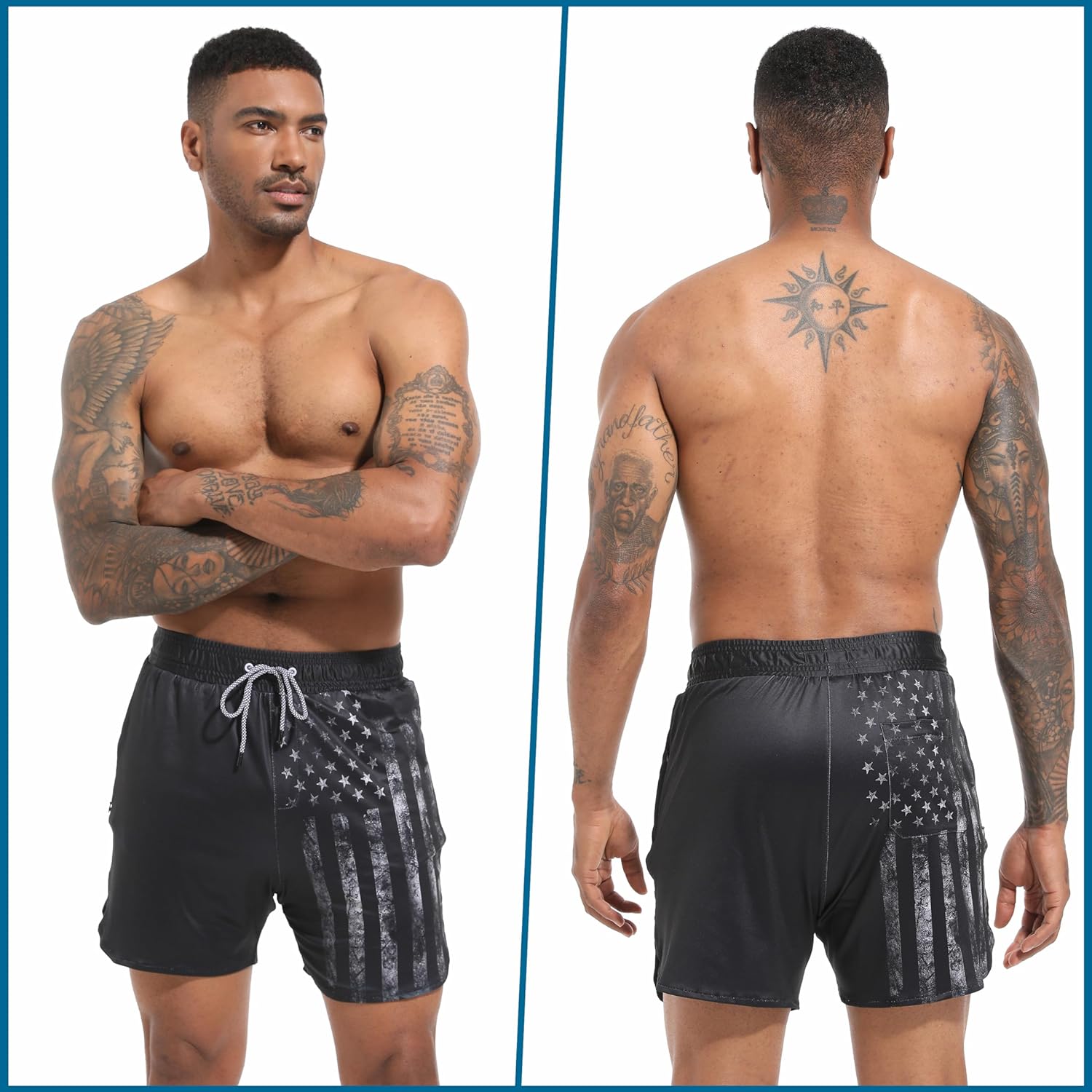 Mens Swim Trunks with Compression Liner 5.5" Board Shorts with Zipper Pockets 2 in 1 Quick Dry Bathing Suits