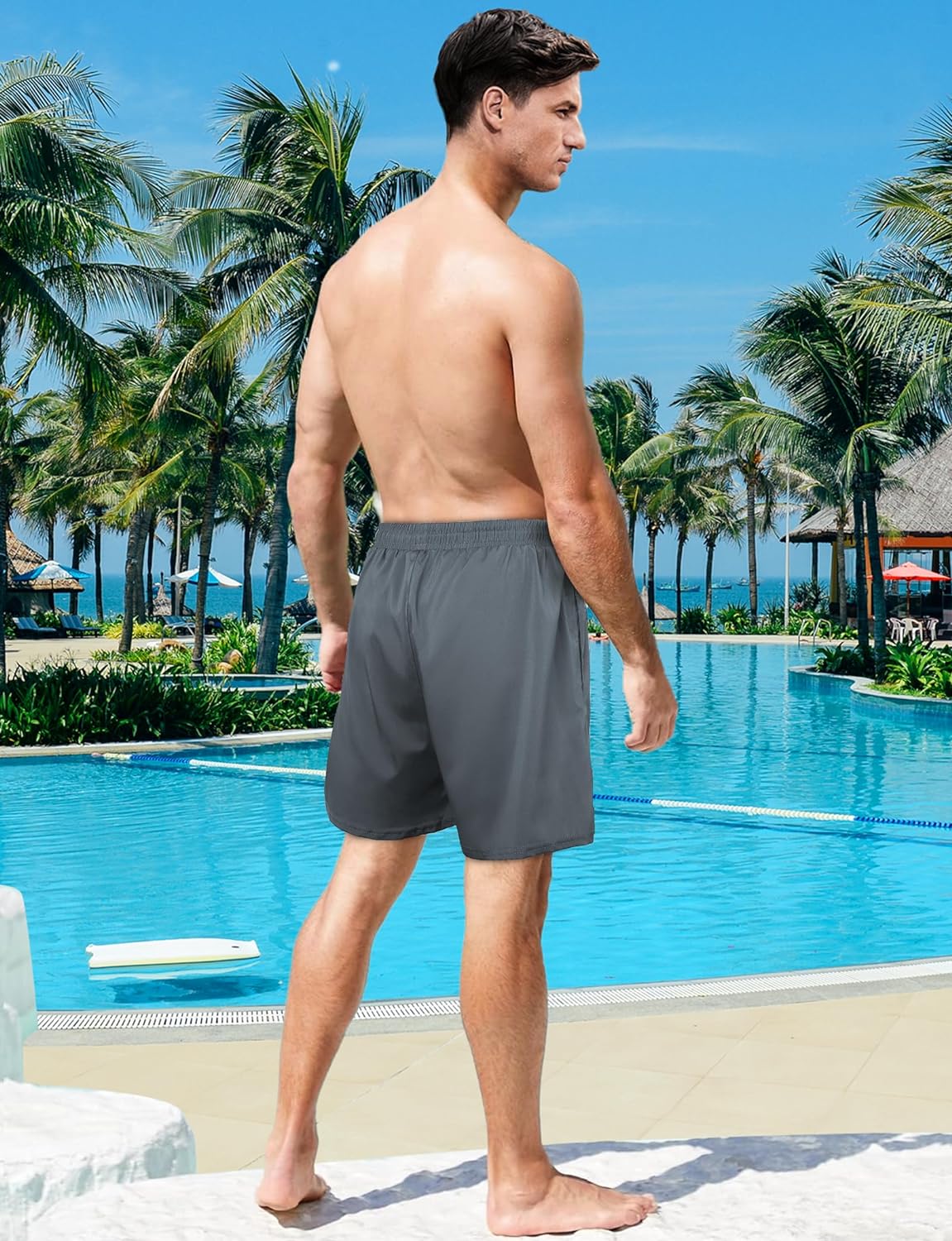 Mens Swim Trunks with Compression Liner 5 Inch Inseam Quick Dry Swim Shorts Mens Swimsuit Board Shorts with Pockets