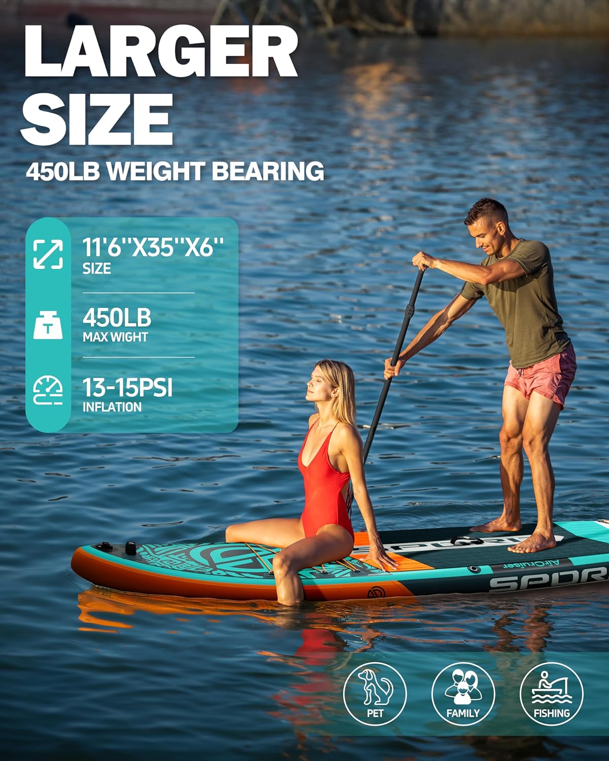 11'6"×35"×6" Extra Wide Inflatable Paddle Board, Stand Up Paddle Board, Sup Board for 450lb Capacity with Removable US Fin, 100L Backpack, Floating Paddle, 5L Waterproof Bag, Safety Leash