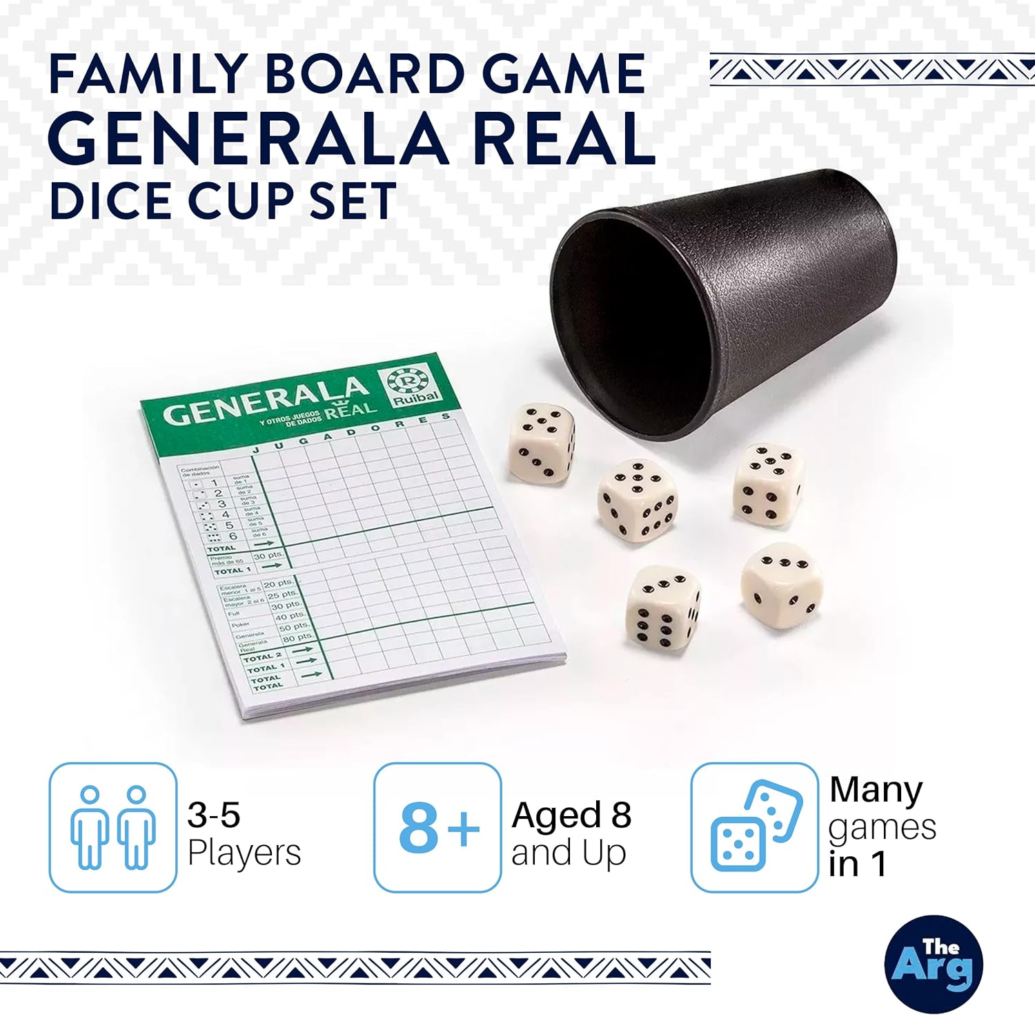 Board Games - Generala Real | Dice Cup Set - Friends and Family Games | Birthday Gifts for Women - Gifts for Men | Game Night - Board Games for Adults | Juegos - Ideal for Yahtzee