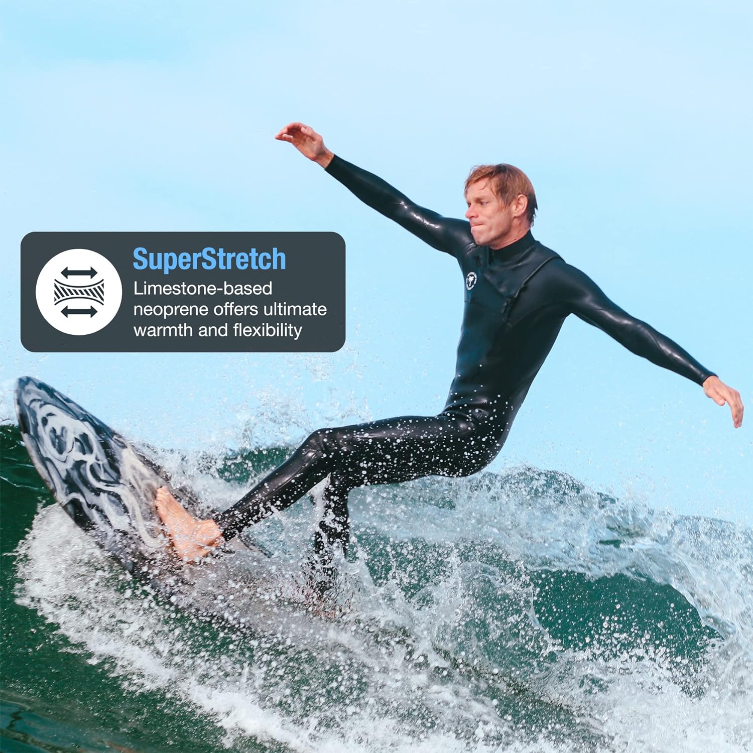 Ho Stevie! Men’s Surfing Wetsuit - Chest Zip Fullsuit - Warm Superstretch 3/2mm or 4/3mm Neoprene w/GBS Seams