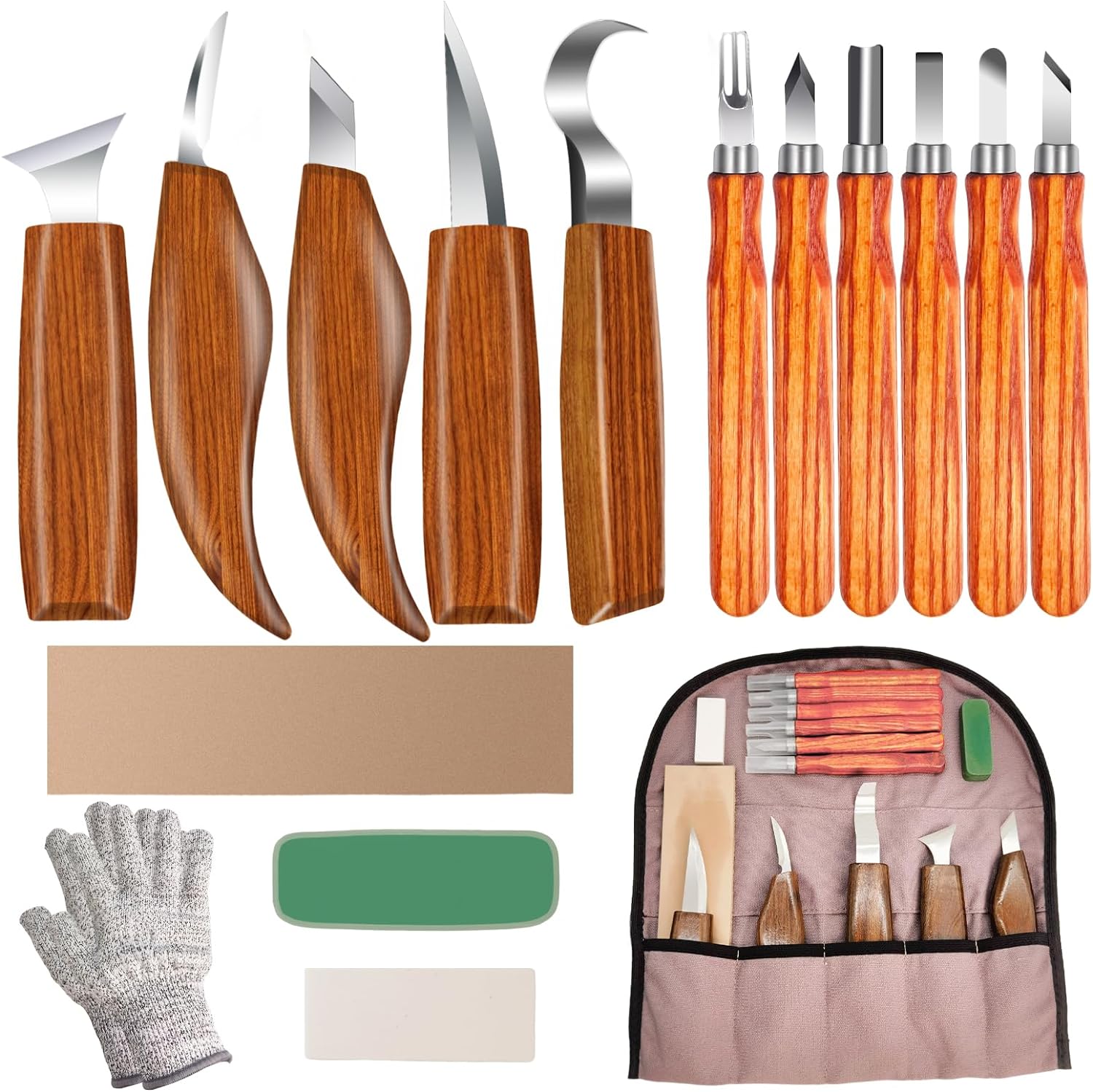 Wood Carving Kit 16PCS Wood Carving Tools Hand Carving Knife Set with Anti-Slip Cut-Resistant Gloves, Whittling Knife - Wood Carving Kit with Tools DIY and Carving Knifes for Adults, Beginners, Kids.